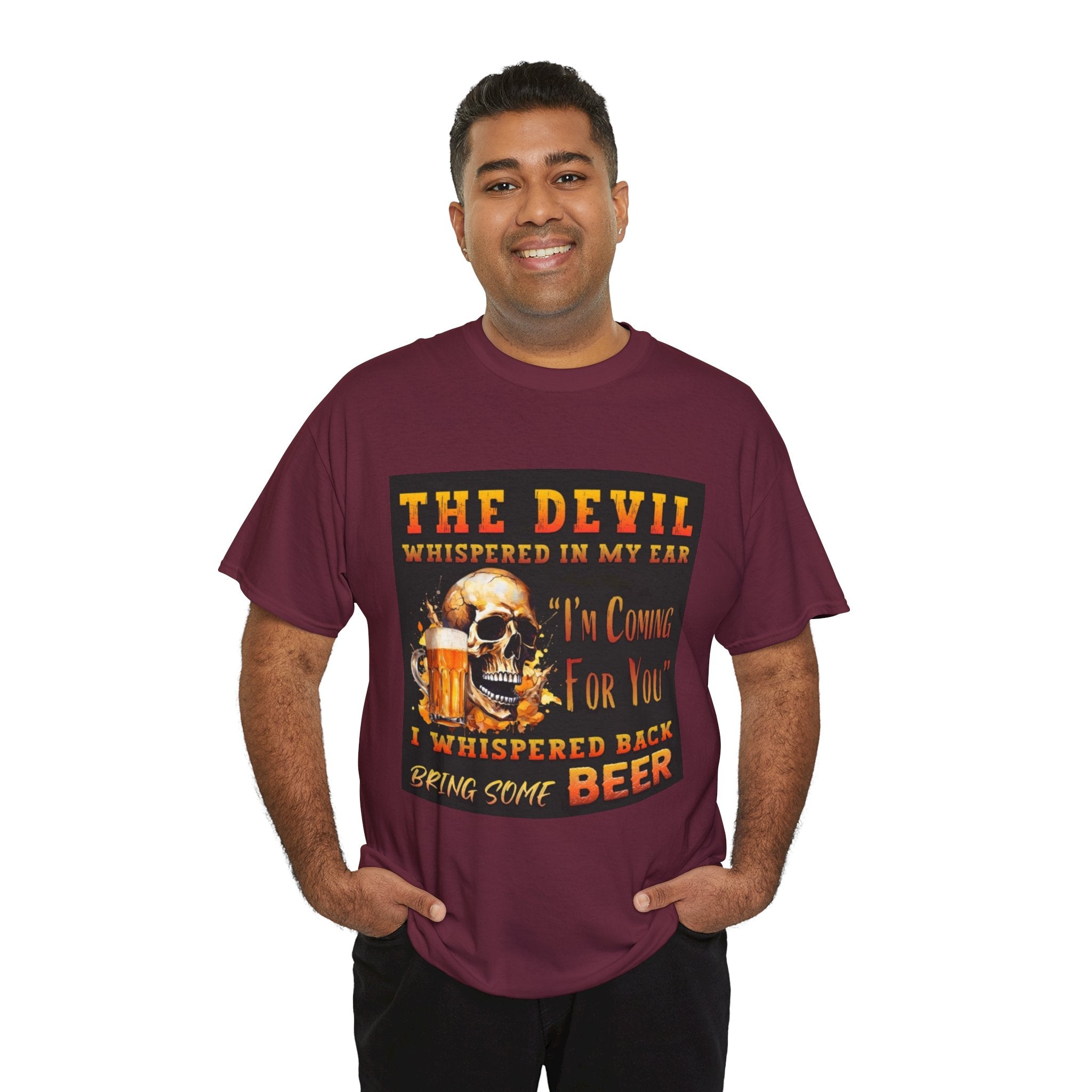 Devil Whispered T-Shirt — “I’m Coming For You” Skull Beer Graphic Tee