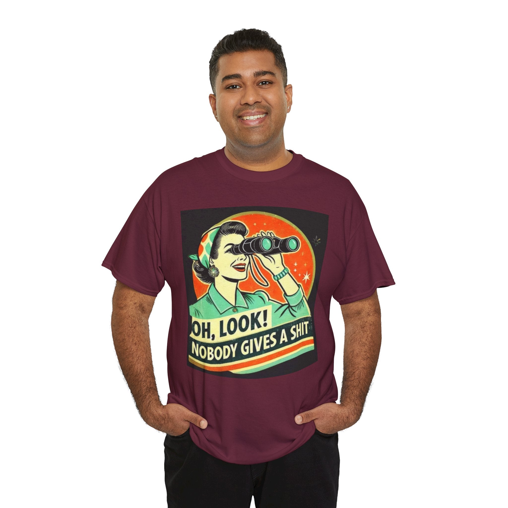 Graphic Tee — "Oh, Look! Nobody Gives a Shit" Retro Binoculars Design