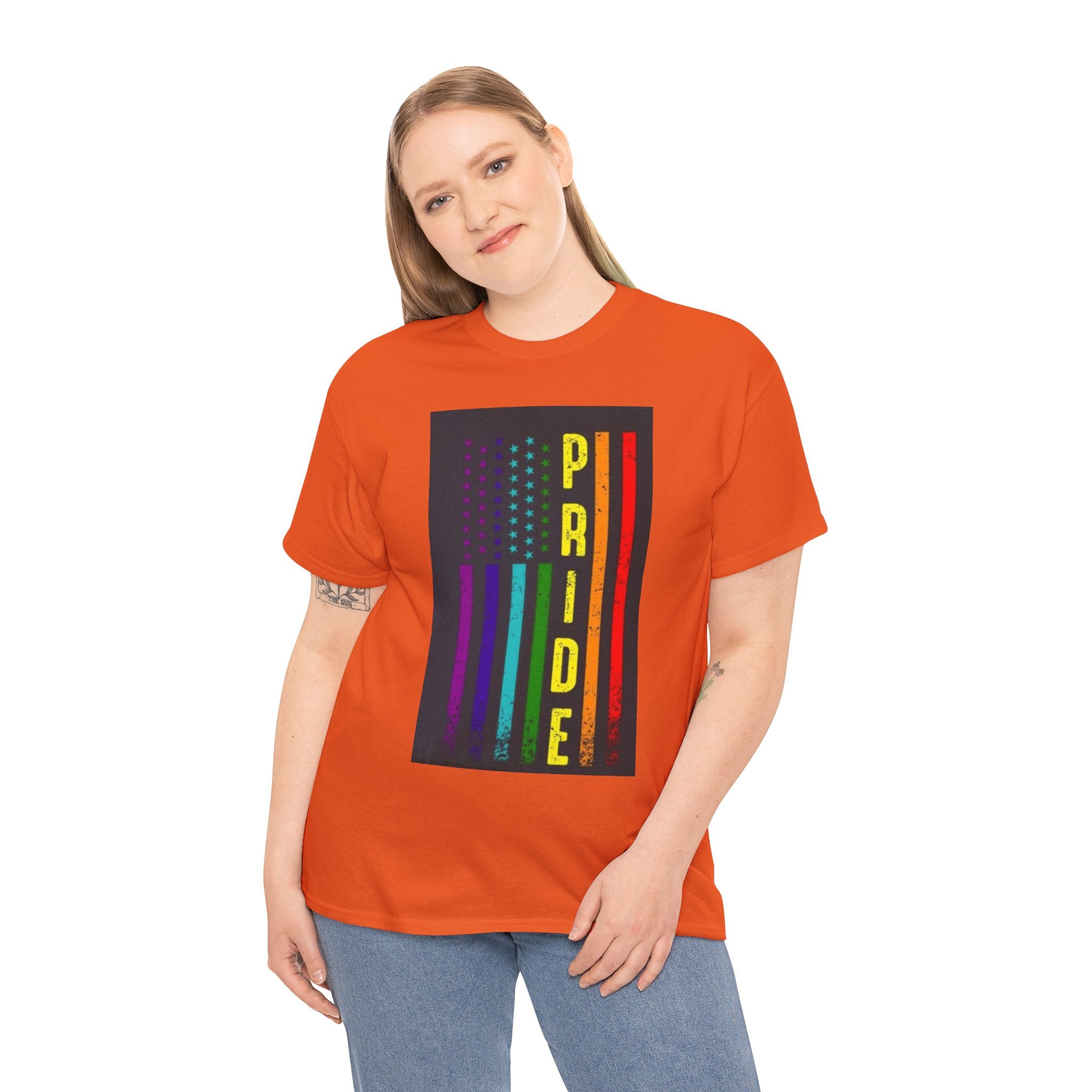 Pride Rainbow Flag Tee — Vertical "PRIDE" Graphic T-Shirt