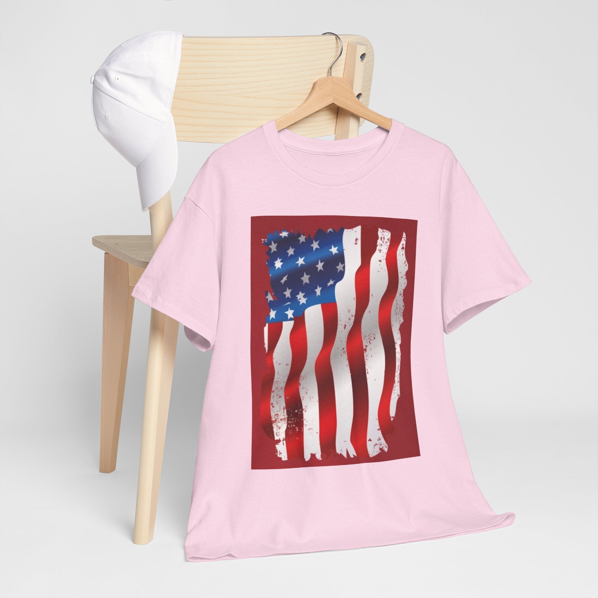 American Flag Graphic Tee — Distressed Wavy Stars & Stripes