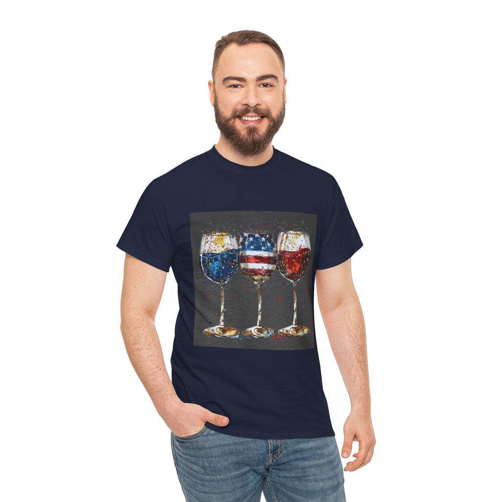 Wine Glasses with American Flag Design Tee