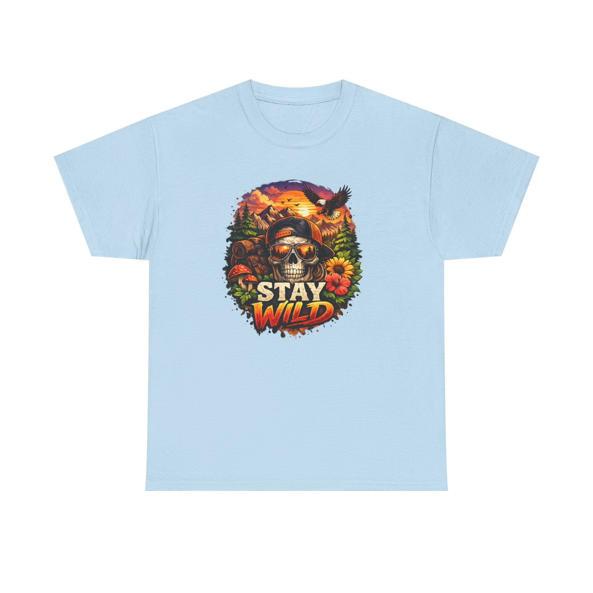 Stay Wild Skull Tee — Vintage Sunset Skull & Sunflower Graphic T-Shirt