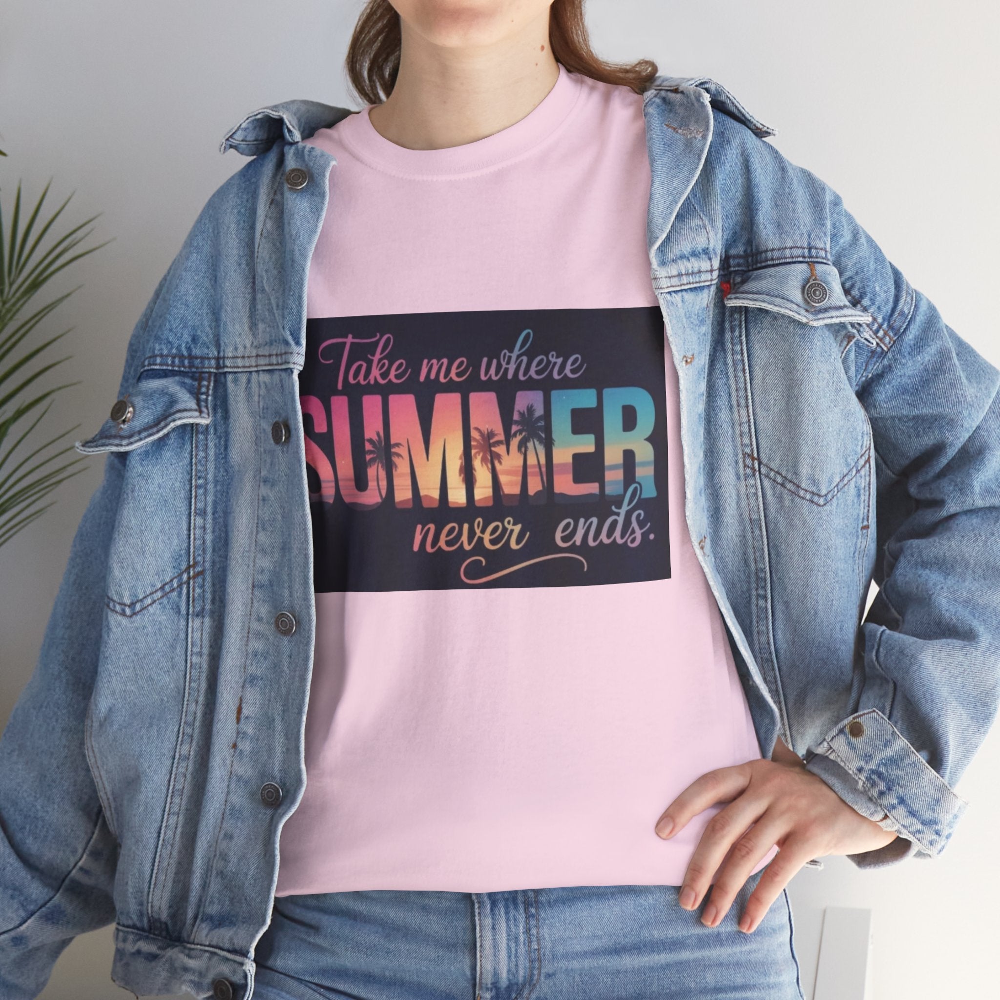 T-Shirt — "Take Me Where Summer Never Ends" Retro Beach Vibes