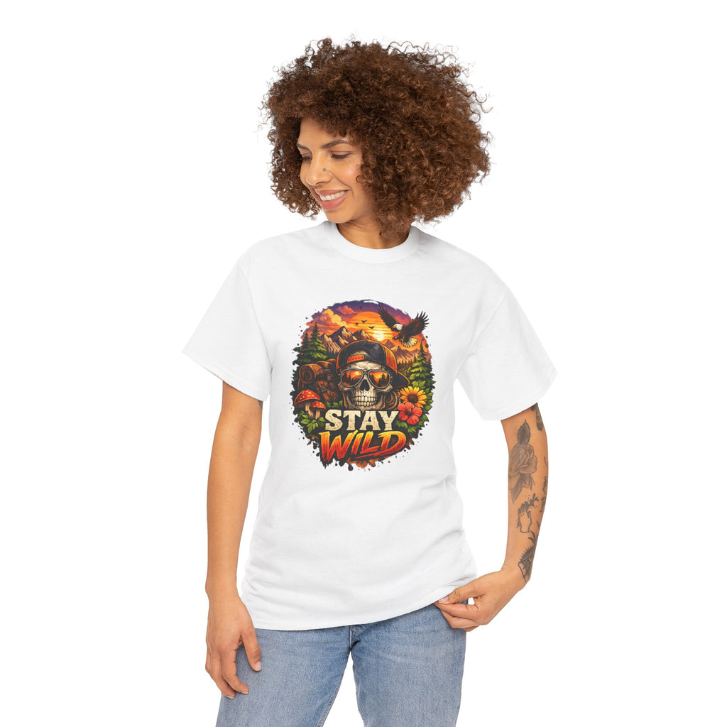 Stay Wild Skull Tee — Vintage Sunset Skull & Sunflower Graphic T-Shirt