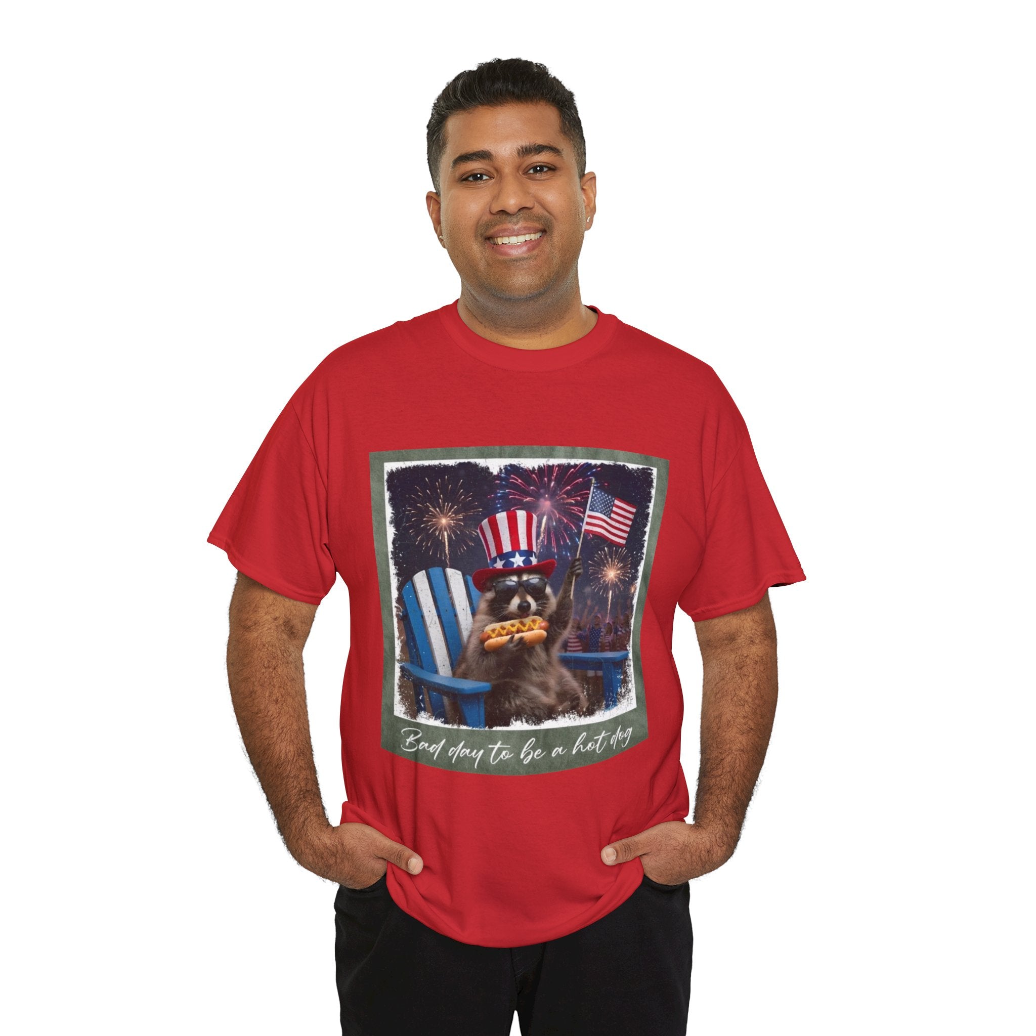 Patriotic Uncle Sam Bear T-Shirt — 'God Spares Us to Be a Hot Dog' 4th of July Tee