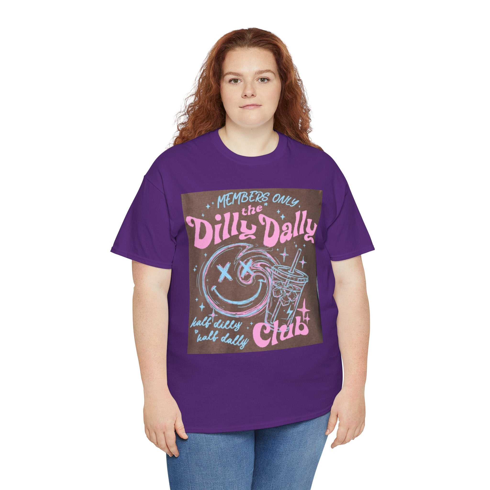 Dilly Dally Club Graphic Tee — Retro Pastel Drink & Moon Design