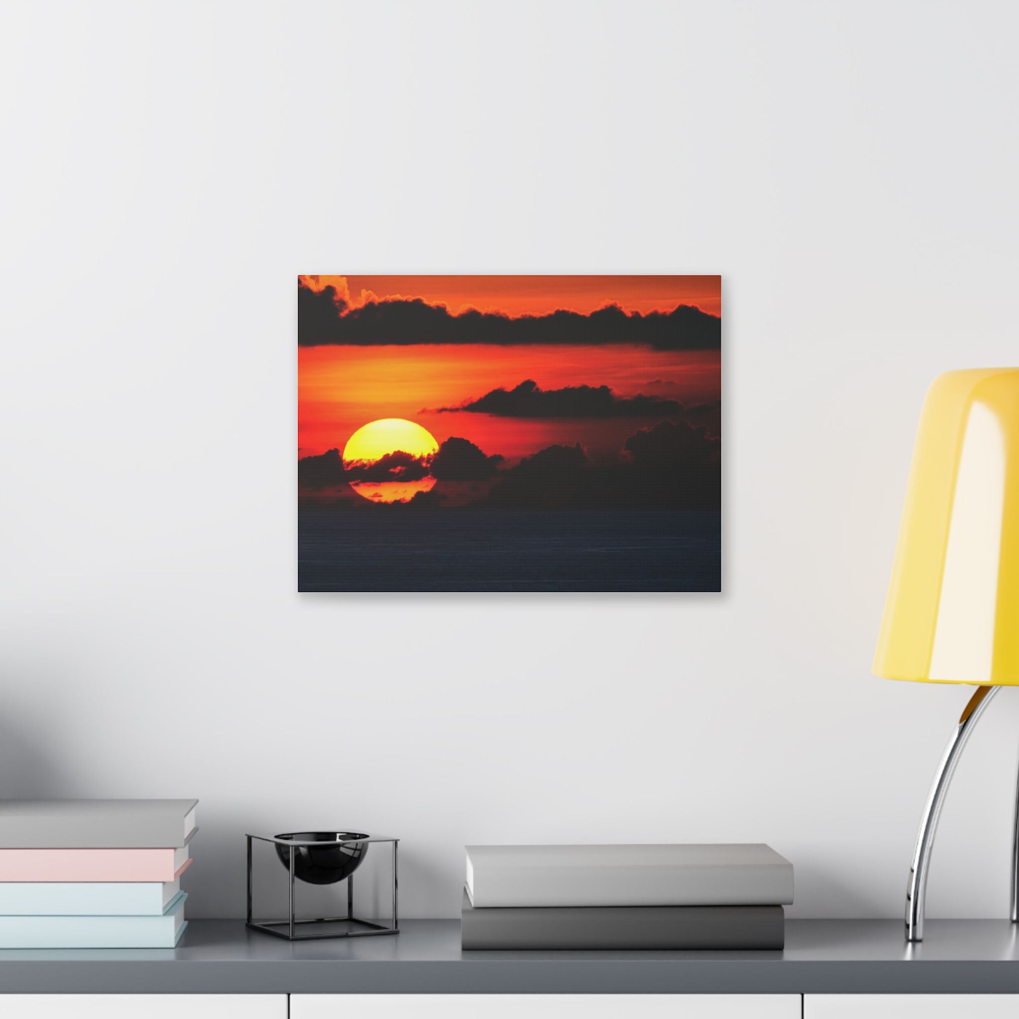 Sunset Ocean Canvas Print — Dramatic Red Sunset Wall Art