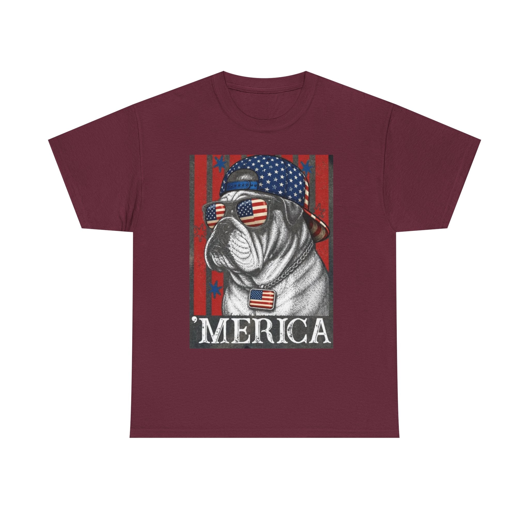 'Merica Bulldog T-Shirt — Patriotic American Flag Tee for Fourth of July