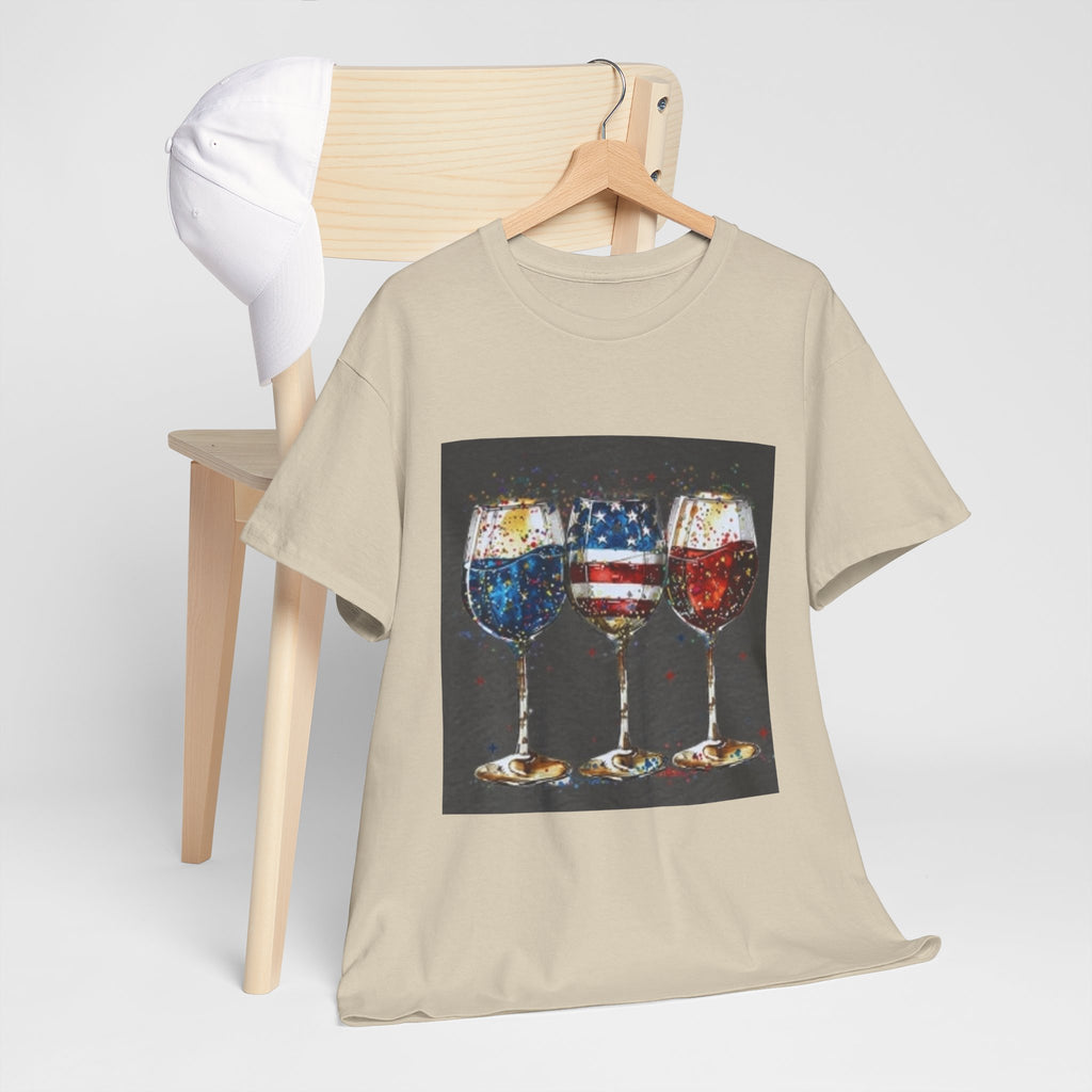 Wine Glasses with American Flag Design Tee