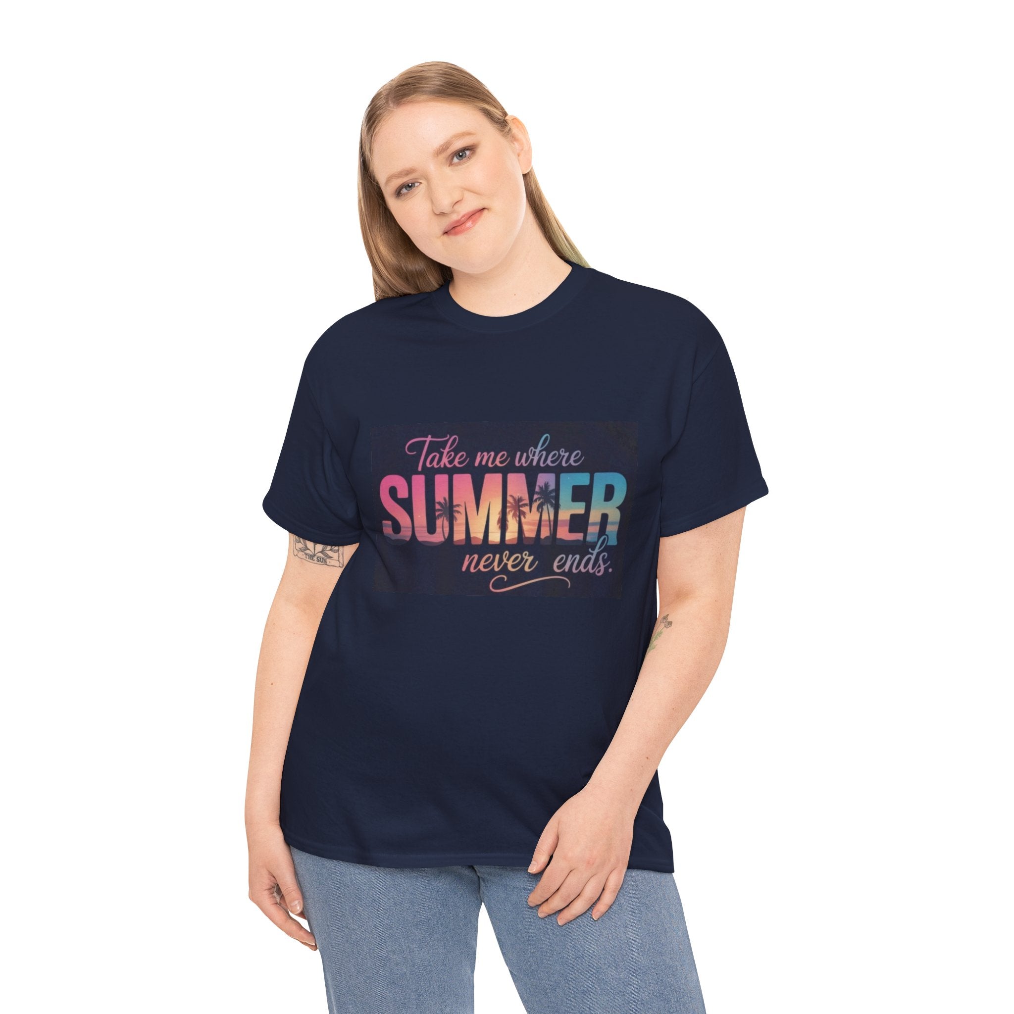 T-Shirt — "Take Me Where Summer Never Ends" Retro Beach Vibes