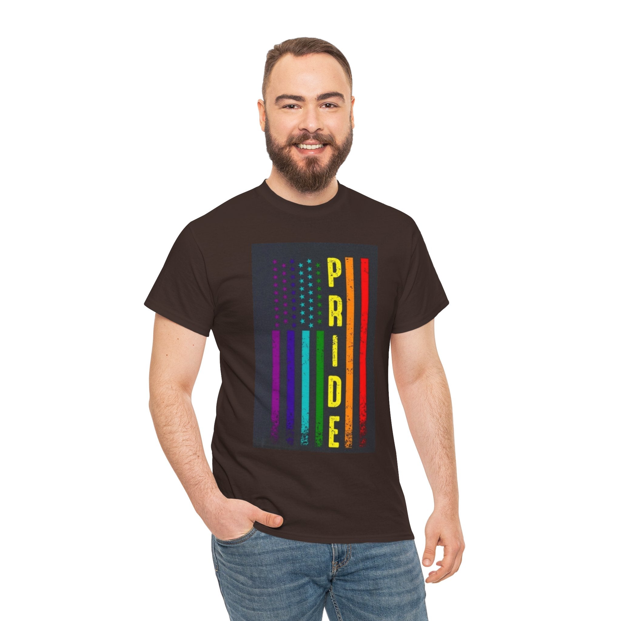 Pride Rainbow Flag Tee — Vertical "PRIDE" Graphic T-Shirt
