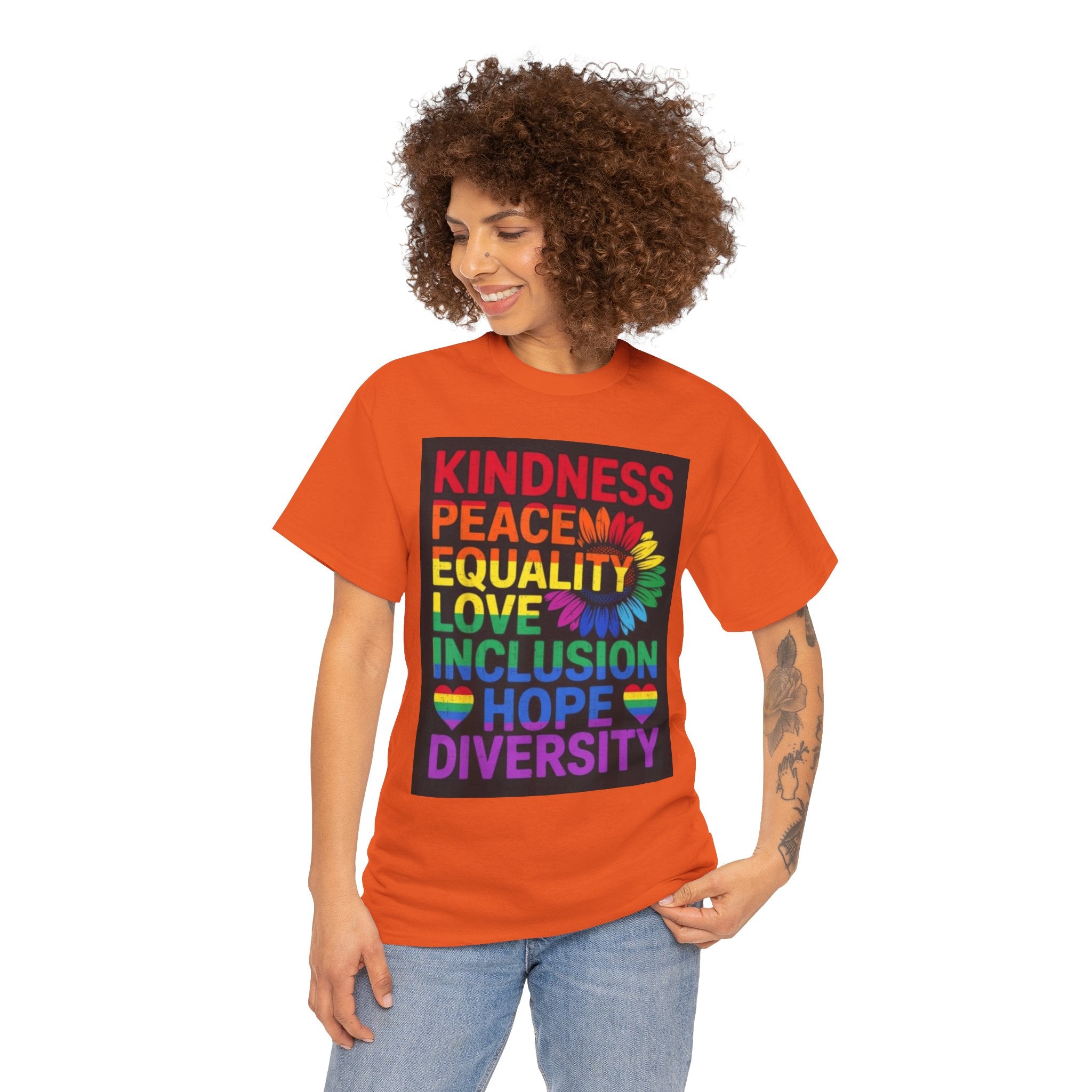 Kindness Peace Equality Rainbow T-Shirt — Pride Inclusion & Diversity Tee