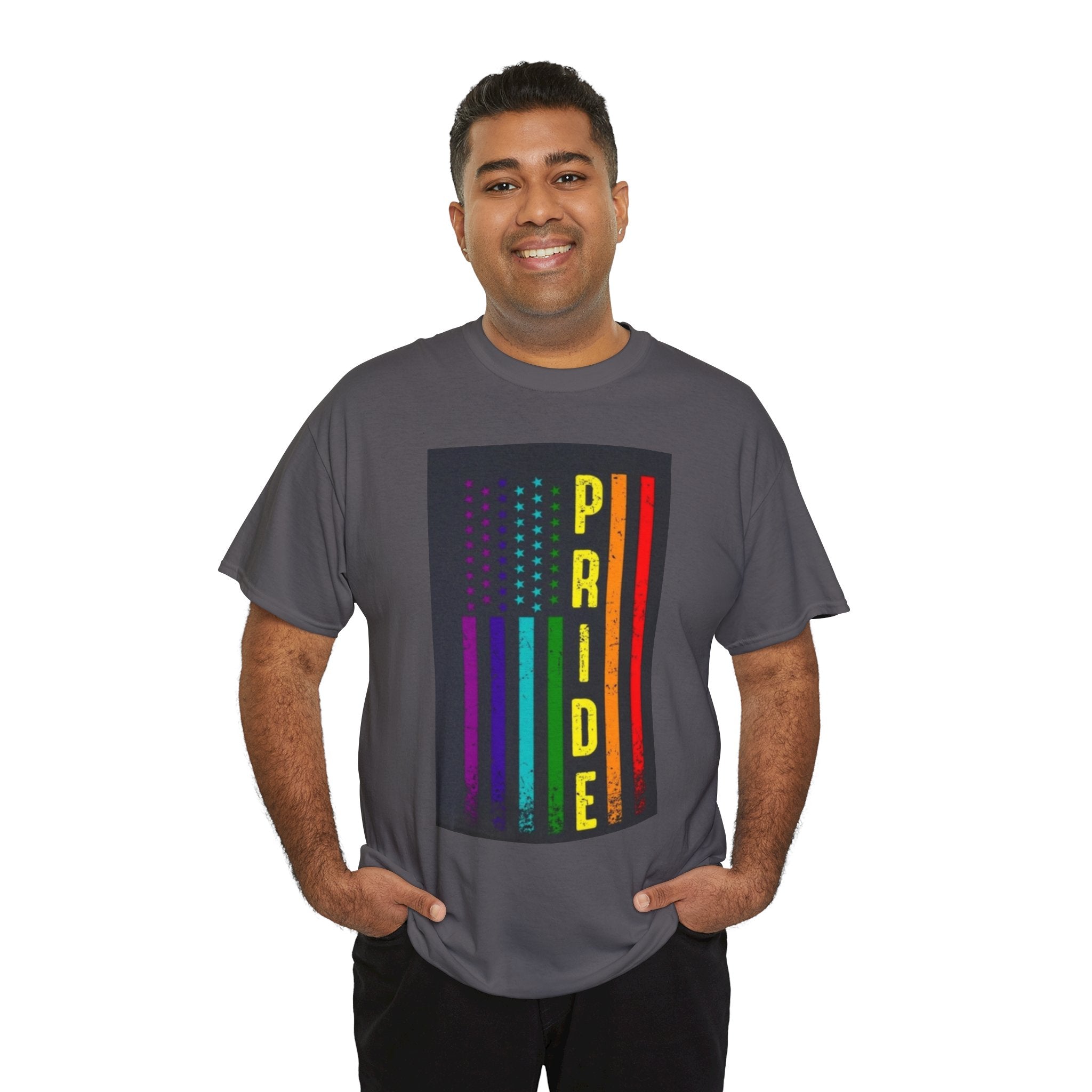 Pride Rainbow Flag Tee — Vertical "PRIDE" Graphic T-Shirt