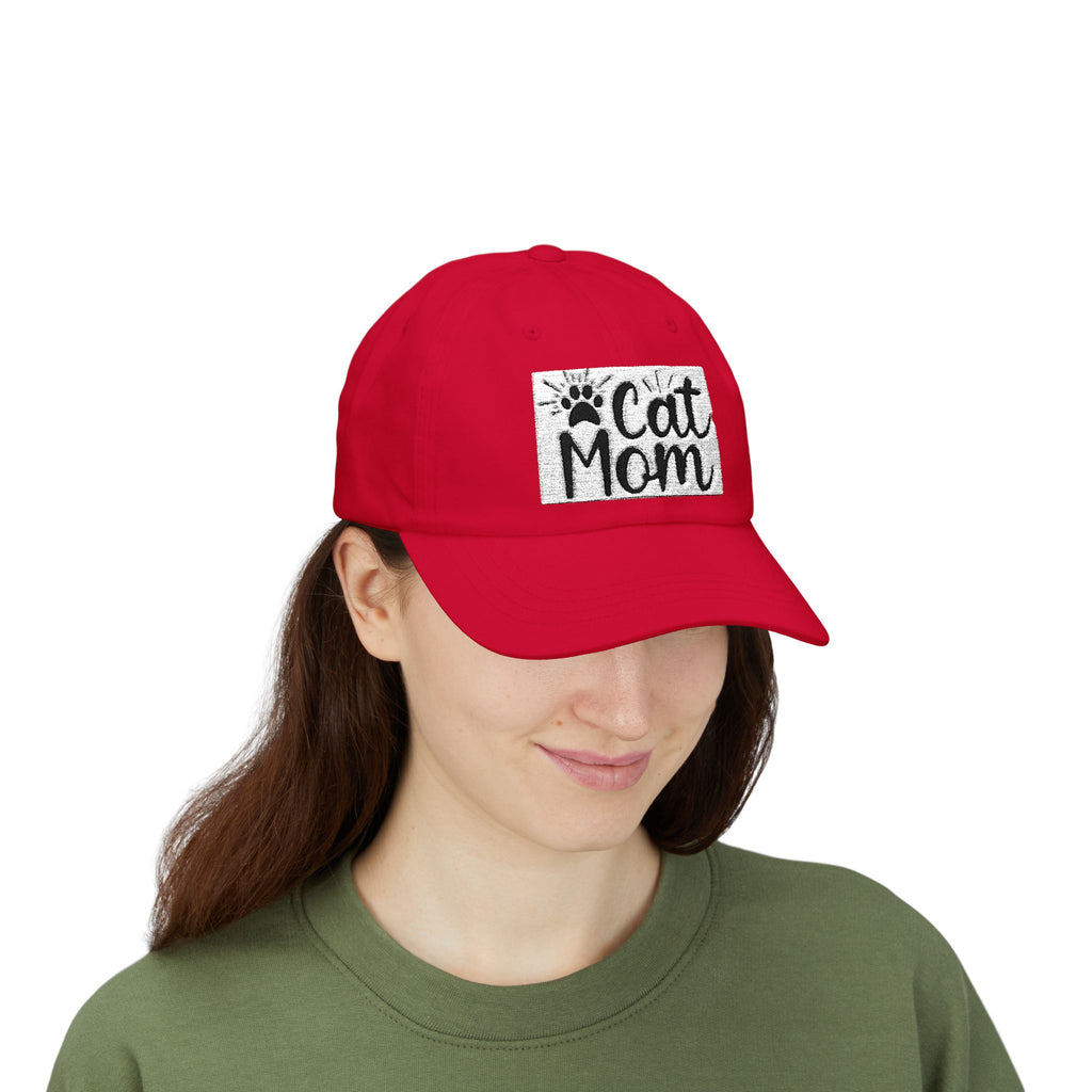 Cat Mom Dad Cap – White Embroidered Cat Mom Baseball Hat