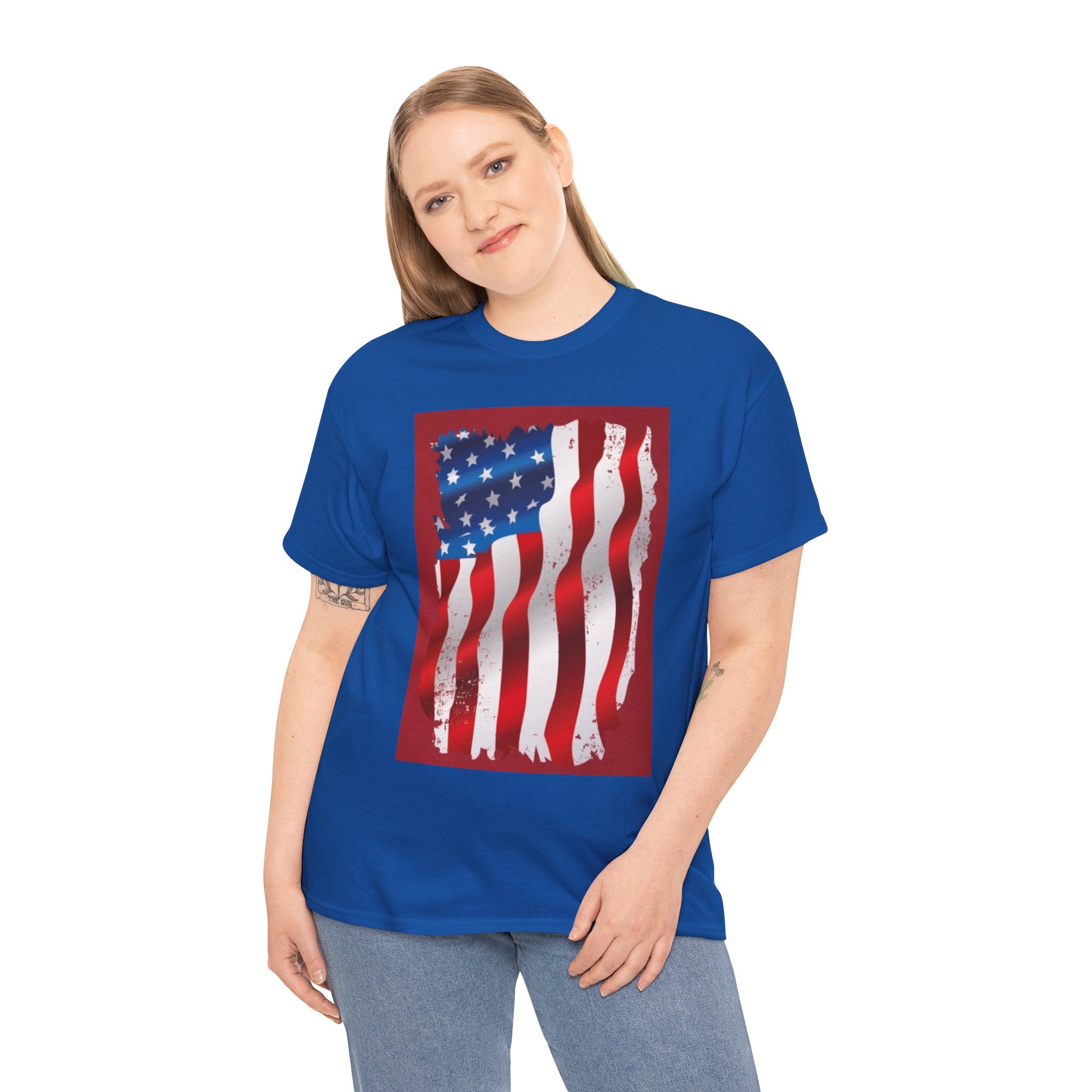 American Flag Graphic Tee — Distressed Wavy Stars & Stripes
