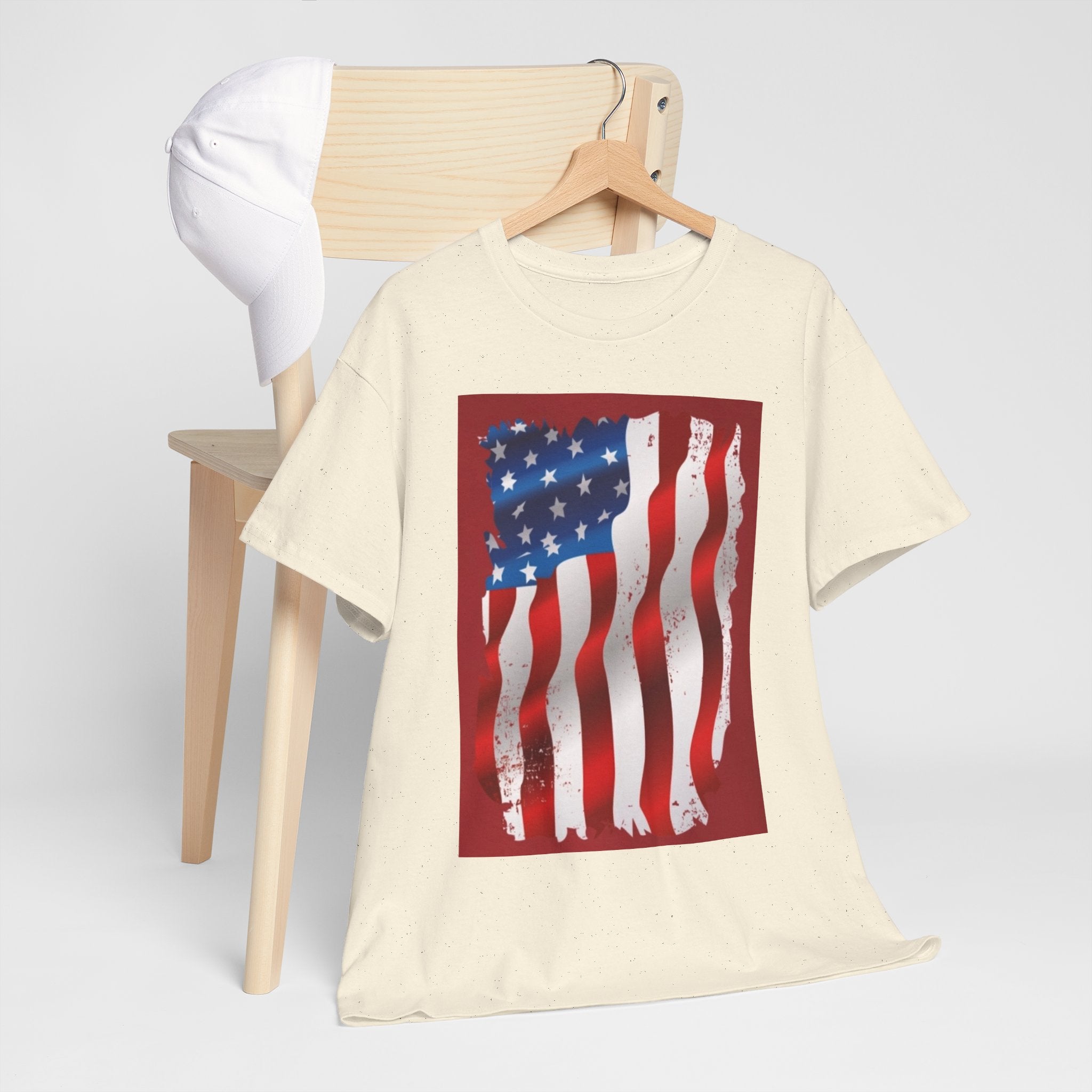American Flag Graphic Tee — Distressed Wavy Stars & Stripes