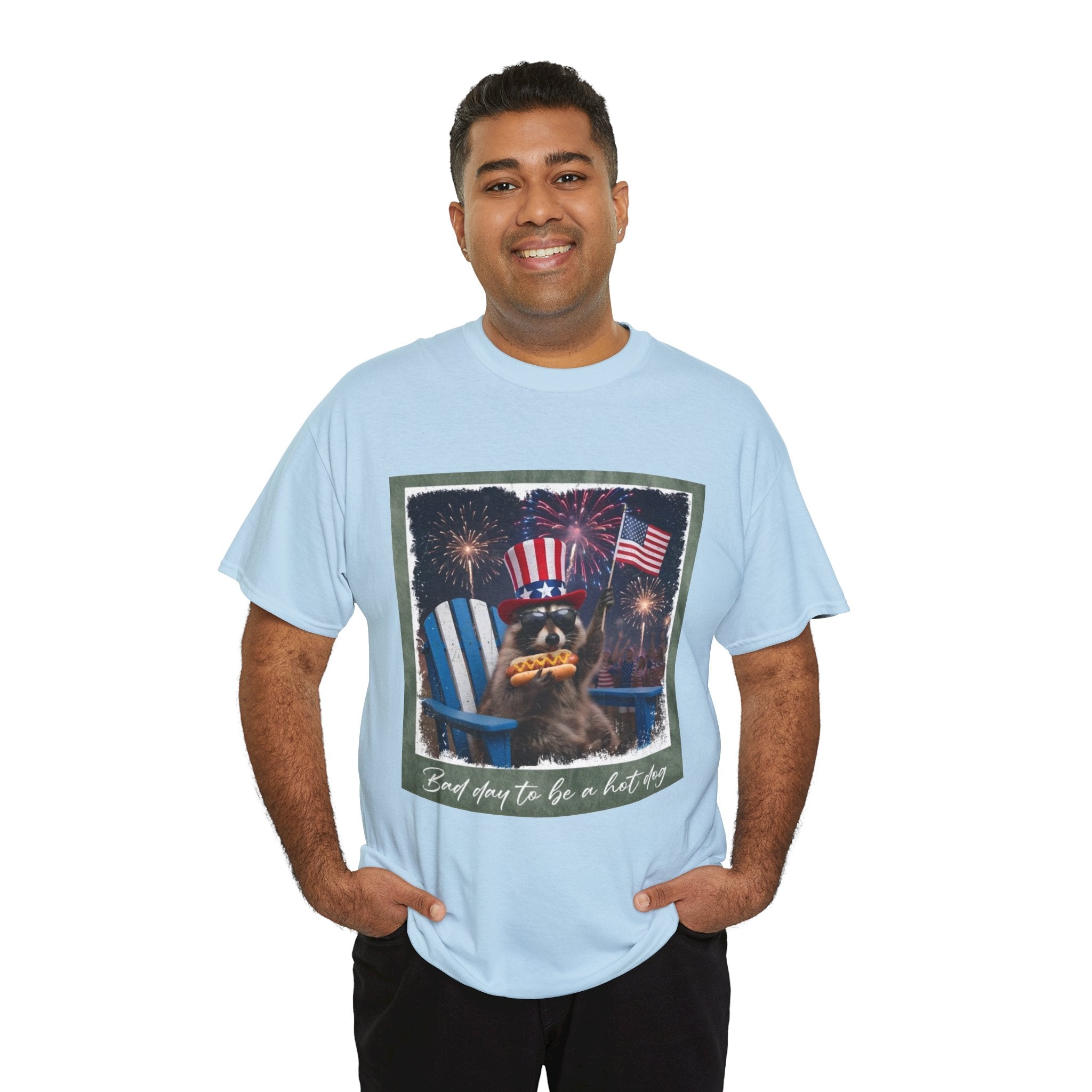 Patriotic Uncle Sam Bear T-Shirt — 'God Spares Us to Be a Hot Dog' 4th of July Tee