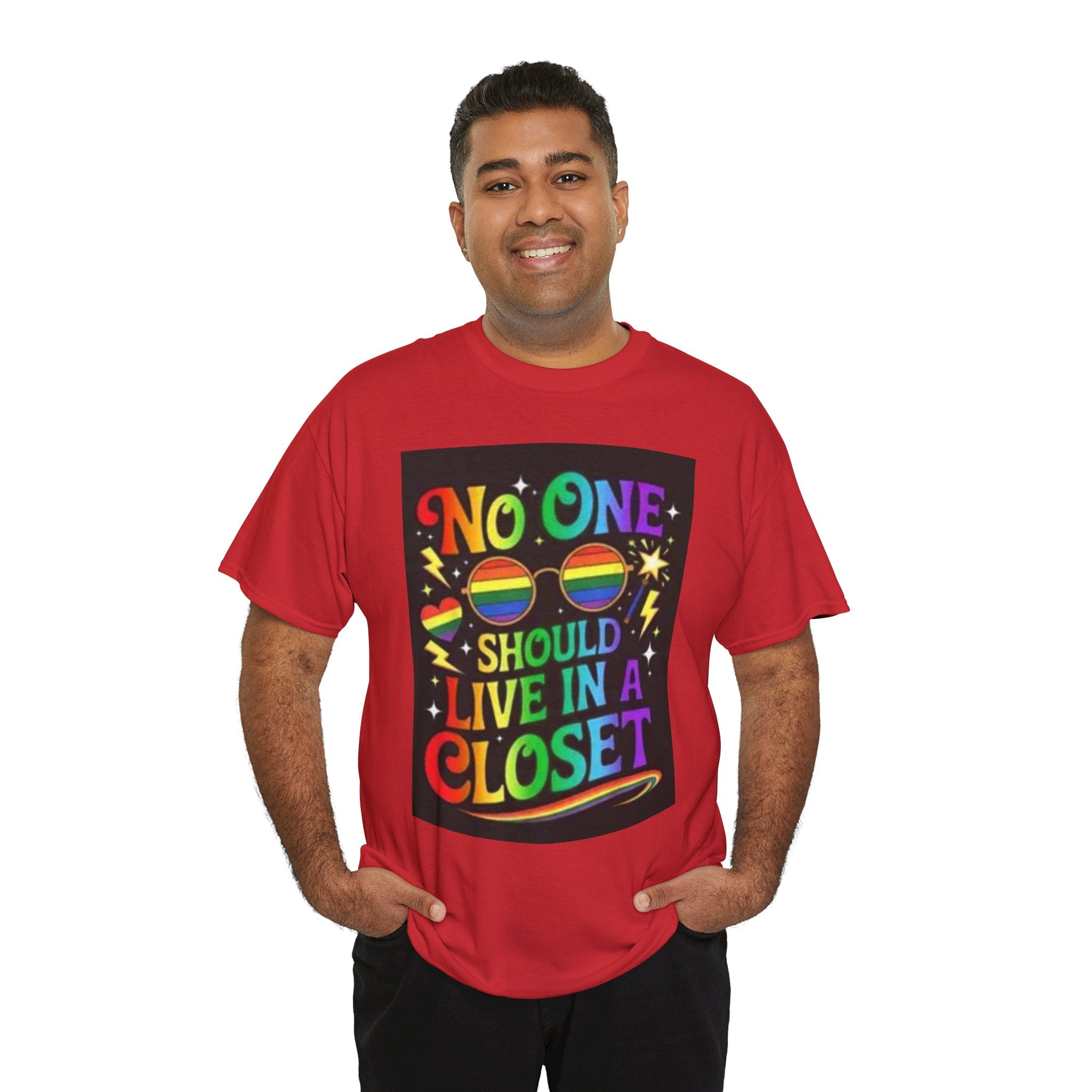 T‑Shirt — "No One Should Live in a Closet" Rainbow Pride Tee