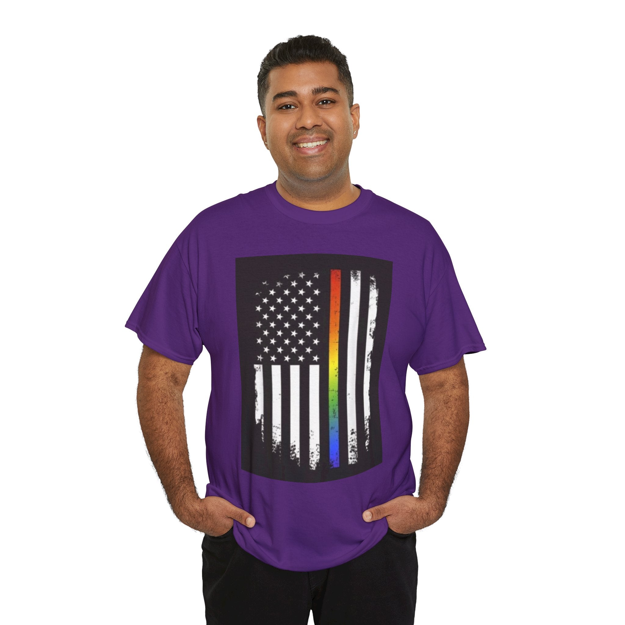 LGBTQ+ Pride Flag T‑Shirt — Distressed American Flag with Rainbow Stripe