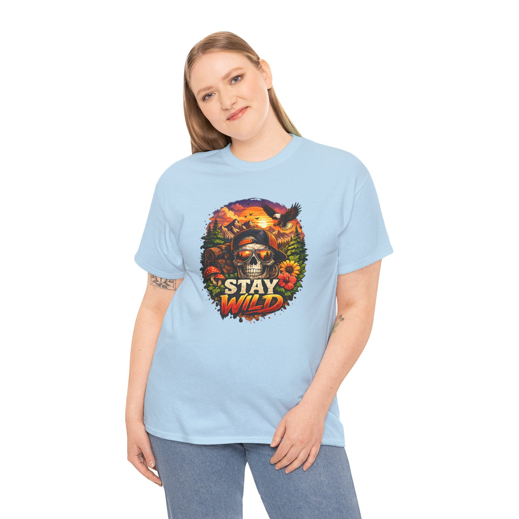 Stay Wild Skull Tee — Vintage Sunset Skull & Sunflower Graphic T-Shirt