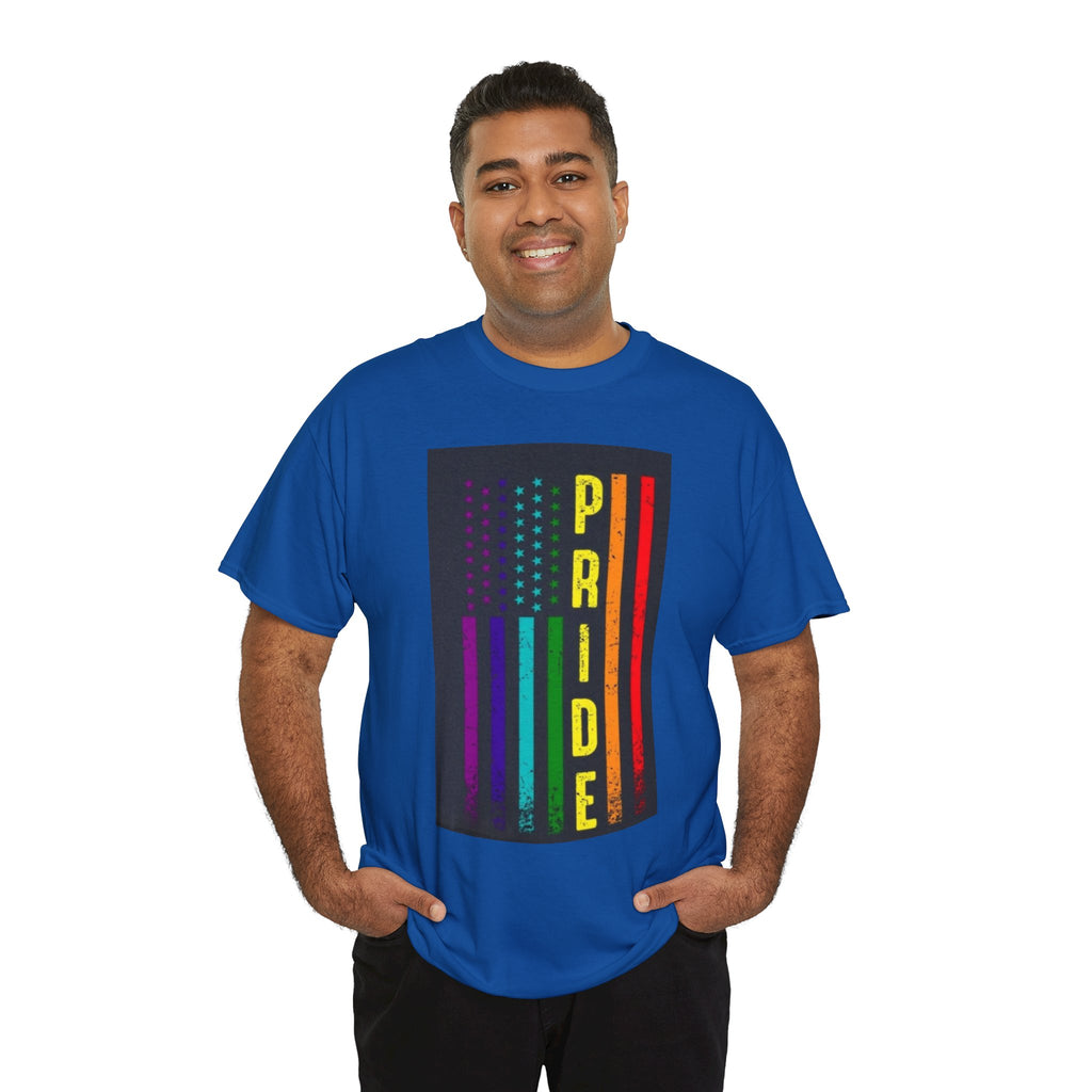 Pride Rainbow Flag Tee — Vertical "PRIDE" Graphic T-Shirt