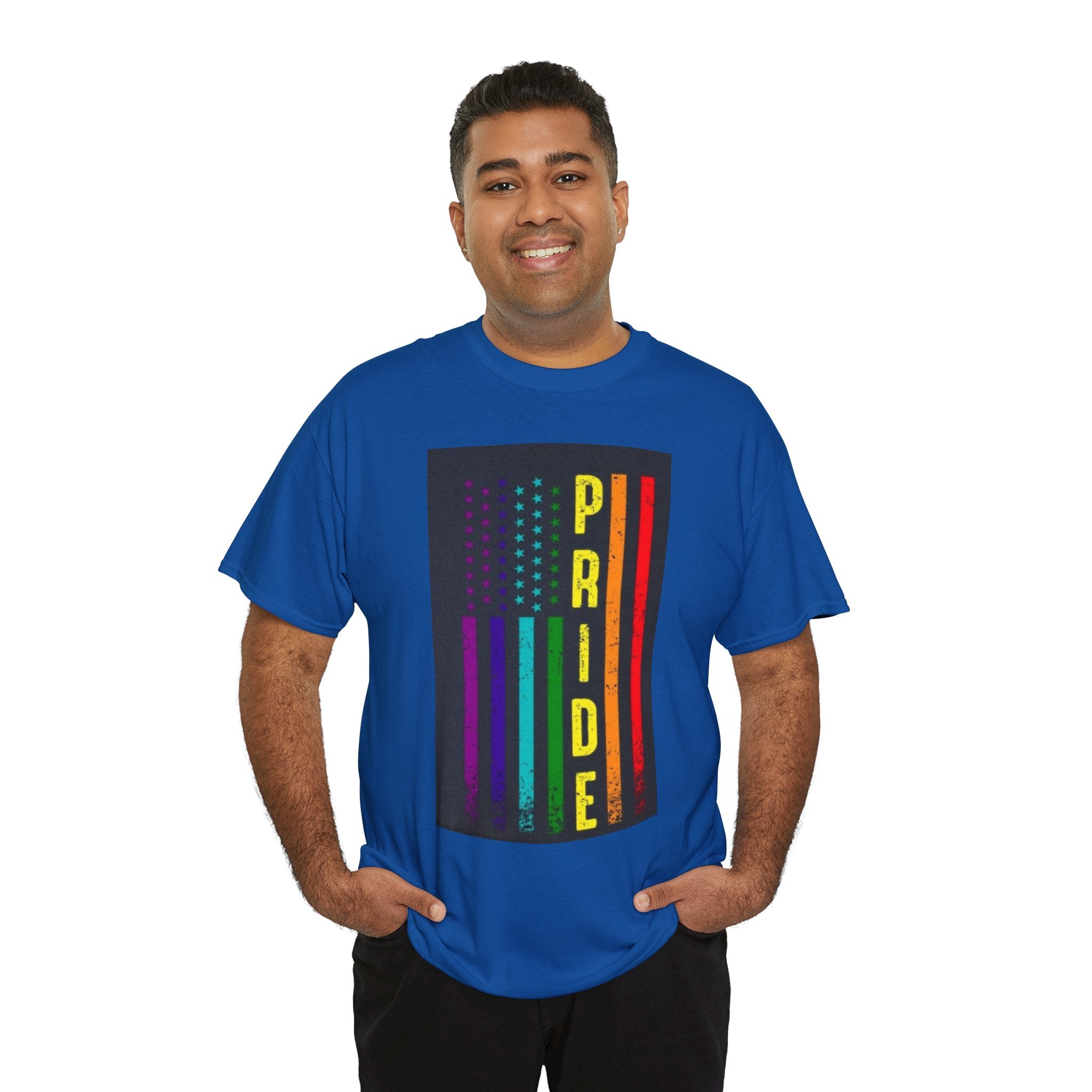 Pride Rainbow Flag Tee — Vertical "PRIDE" Graphic T-Shirt