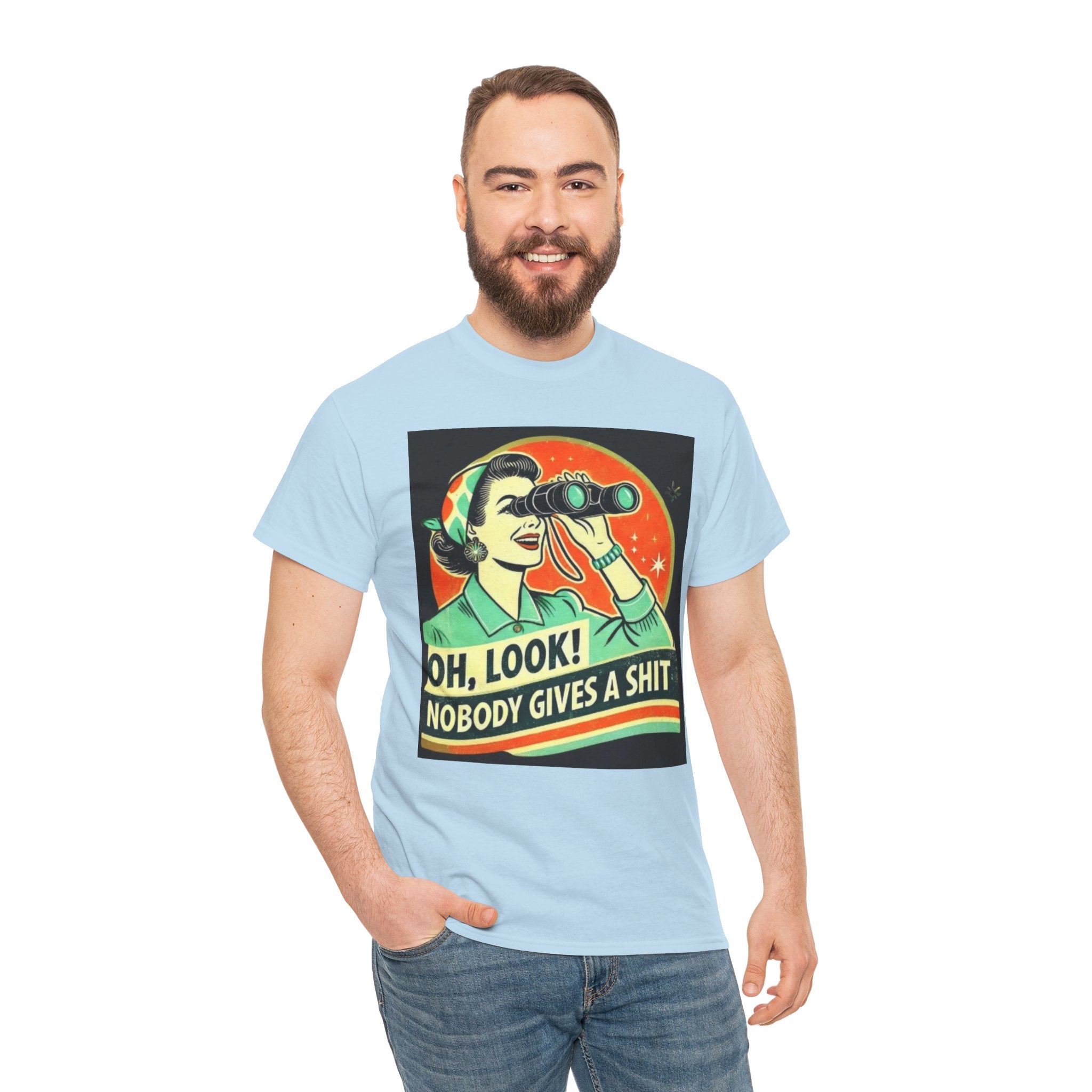 Graphic Tee — "Oh, Look! Nobody Gives a Shit" Retro Binoculars Design