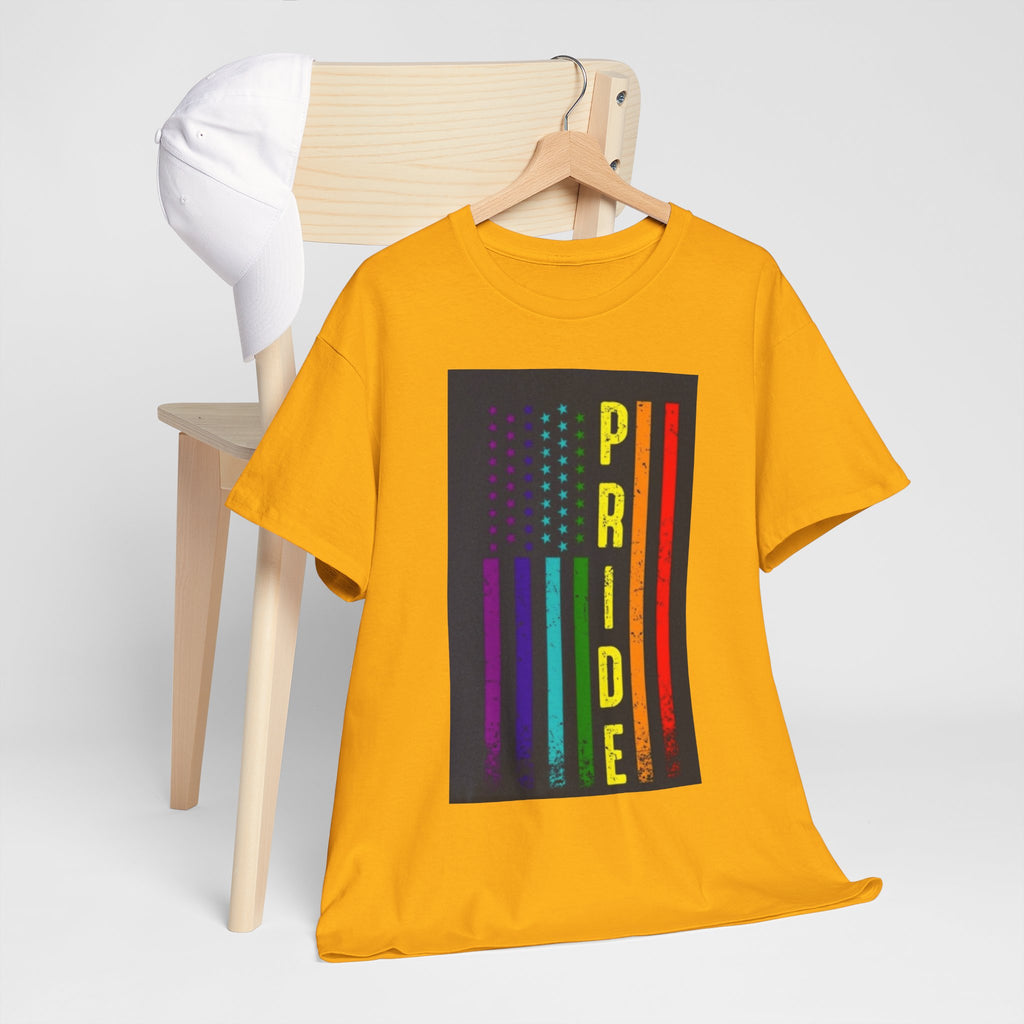 Pride Rainbow Flag Tee — Vertical "PRIDE" Graphic T-Shirt