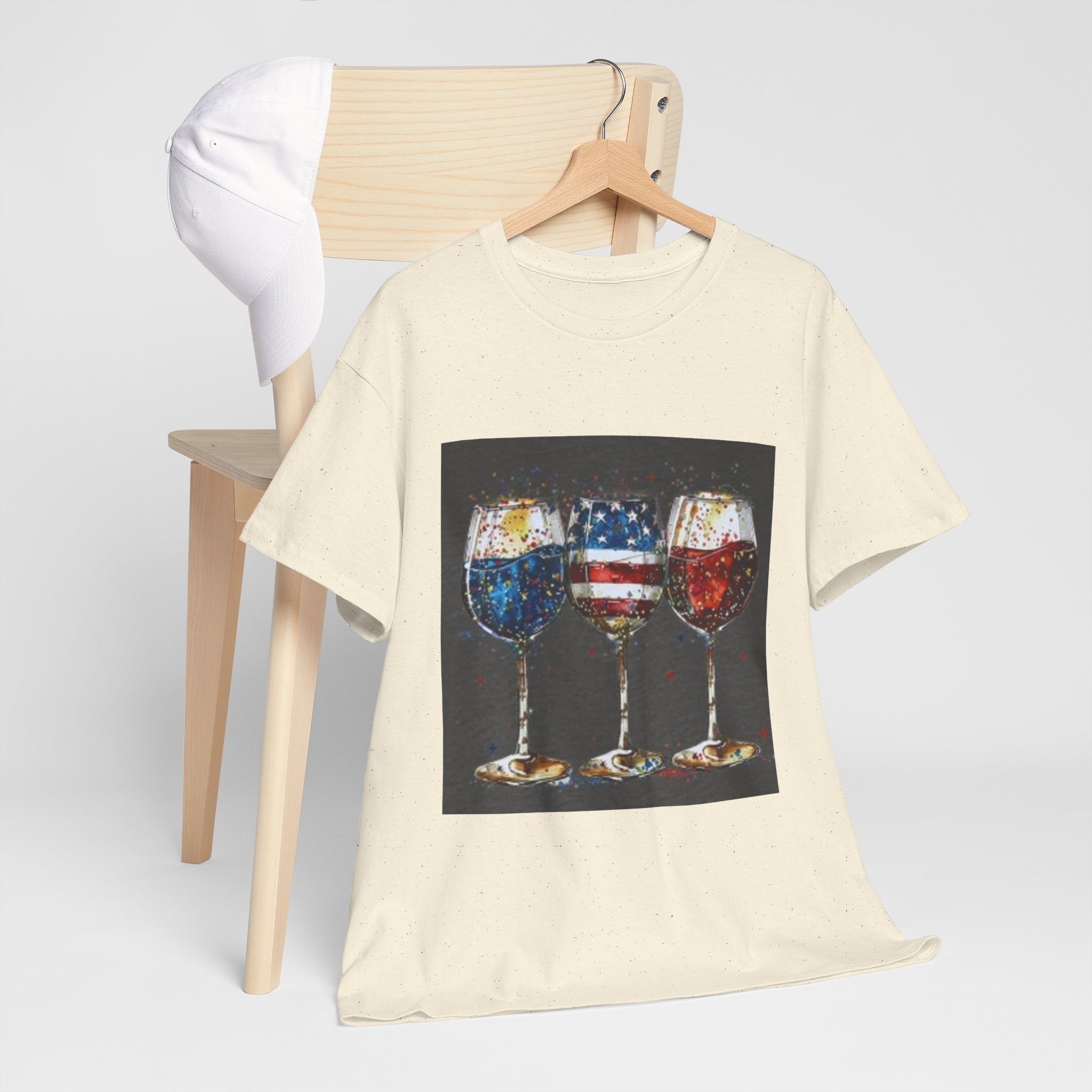 Wine Glasses with American Flag Design Tee
