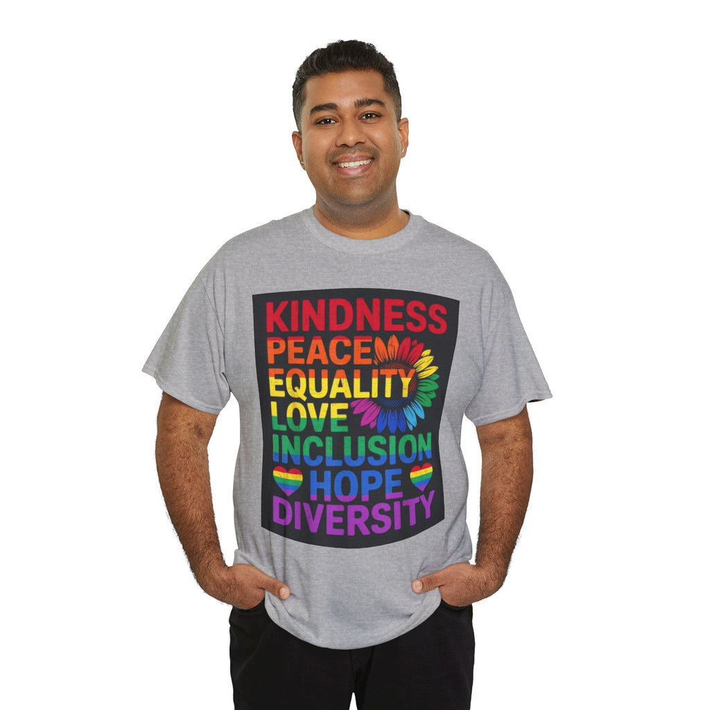 Kindness Peace Equality Rainbow T-Shirt — Pride Inclusion & Diversity Tee