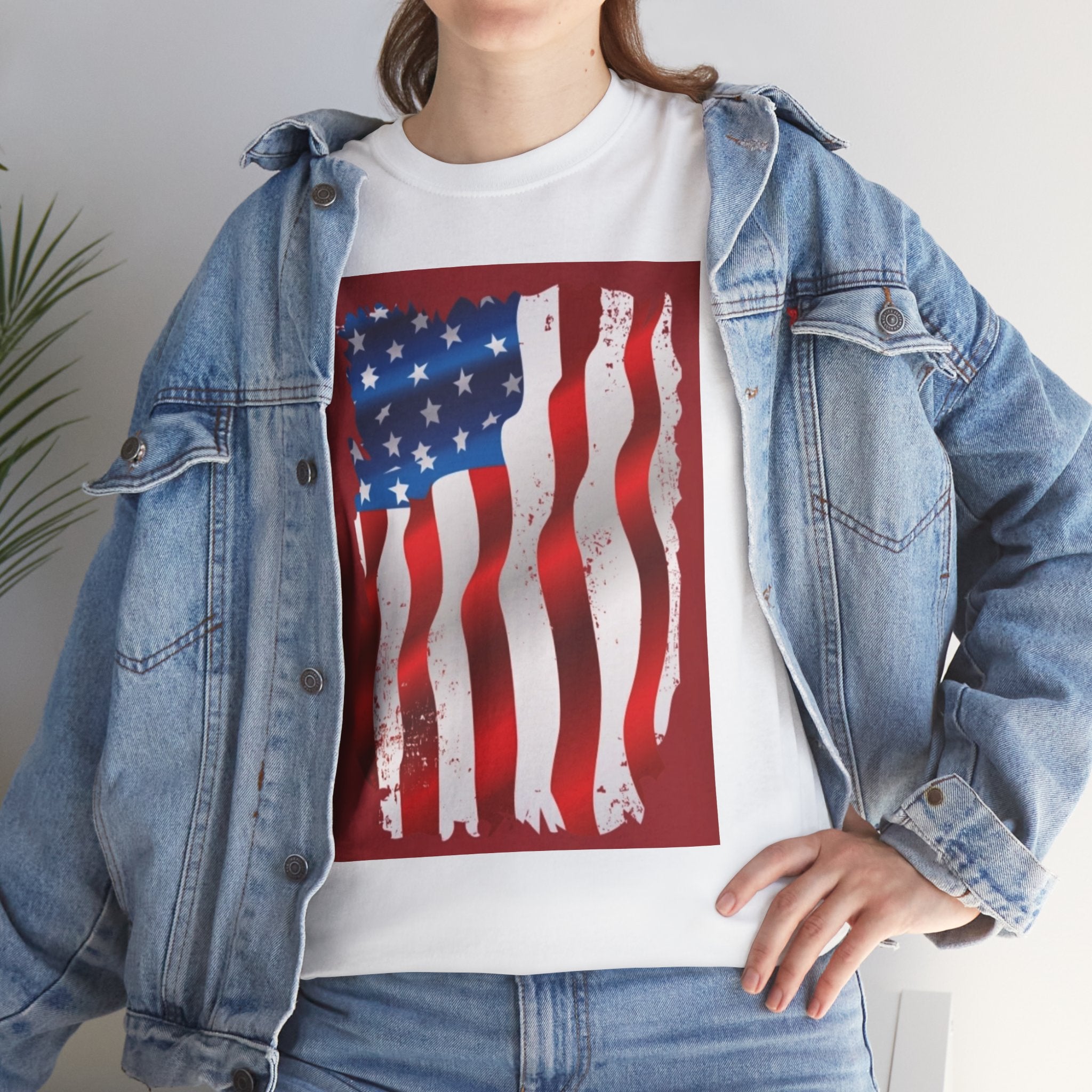 American Flag Graphic Tee — Distressed Wavy Stars & Stripes