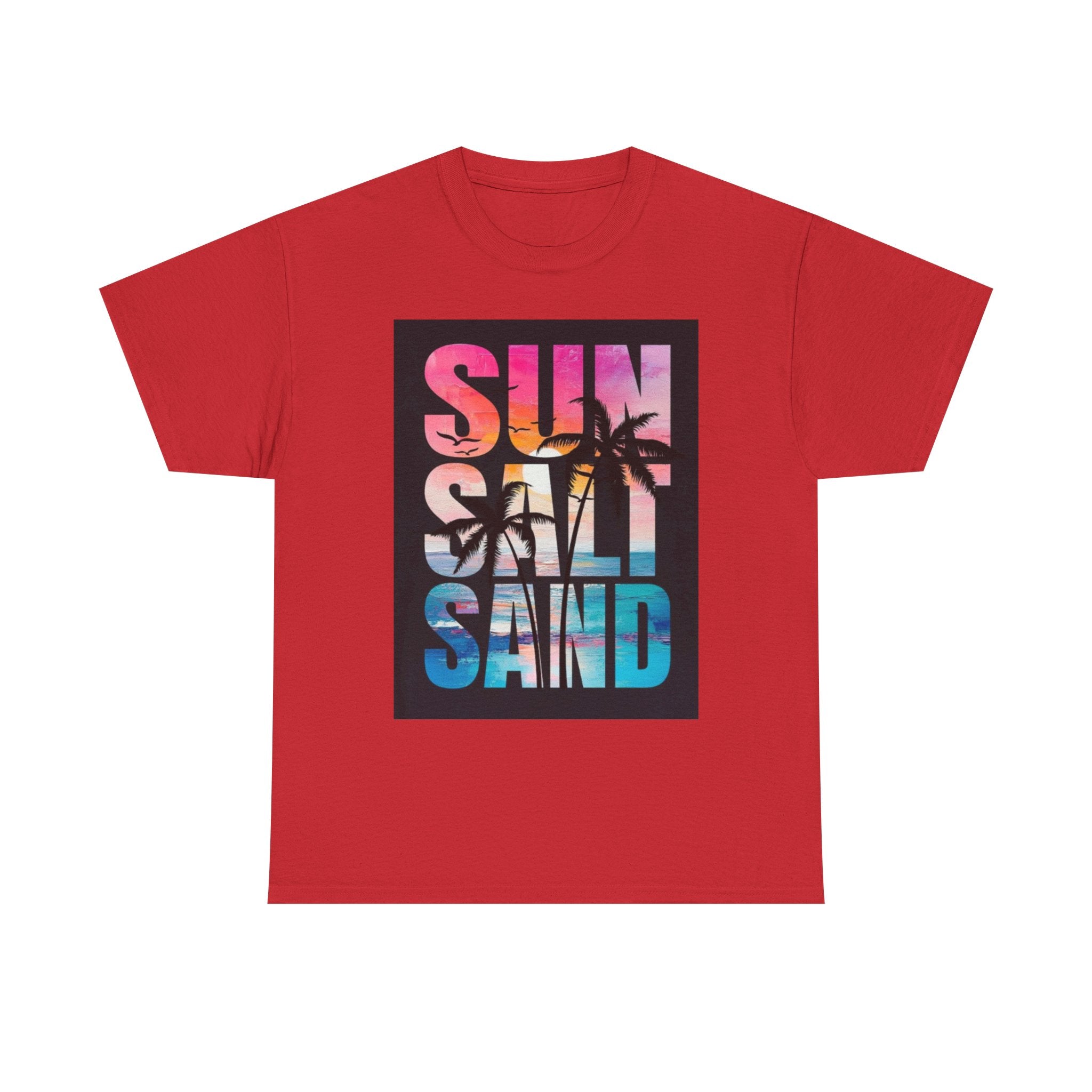 Sun Salt Sand Beach T-Shirt — Tropical Palm Sunset Graphic Tee