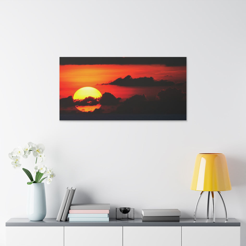 Sunset Ocean Canvas Print — Dramatic Red Sunset Wall Art