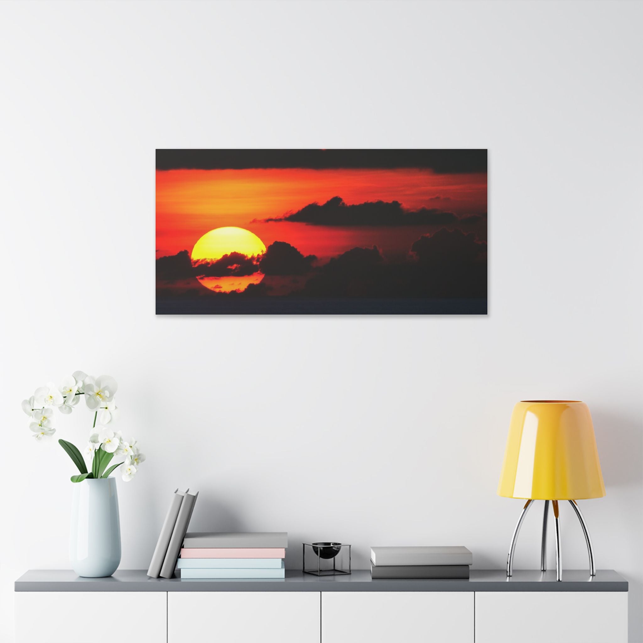 Sunset Ocean Canvas Print — Dramatic Red Sunset Wall Art
