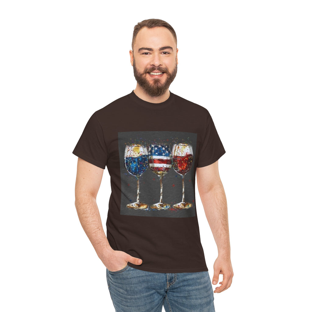 Wine Glasses with American Flag Design Tee