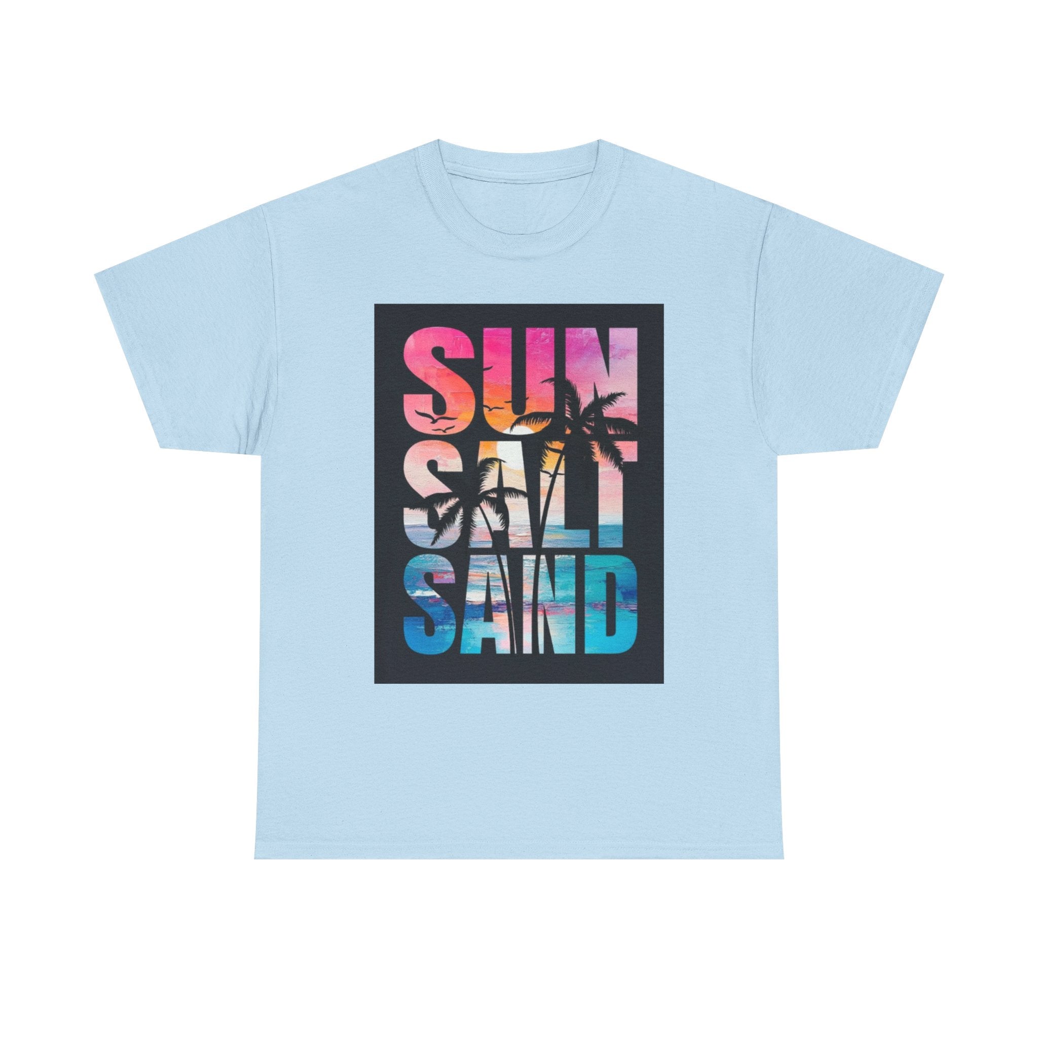 Sun Salt Sand Beach T-Shirt — Tropical Palm Sunset Graphic Tee