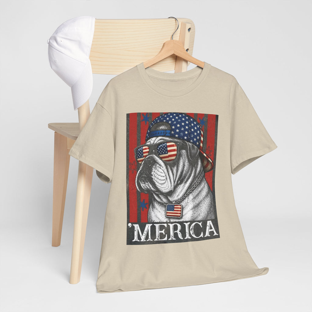 'Merica Bulldog T-Shirt — Patriotic American Flag Tee for Fourth of July