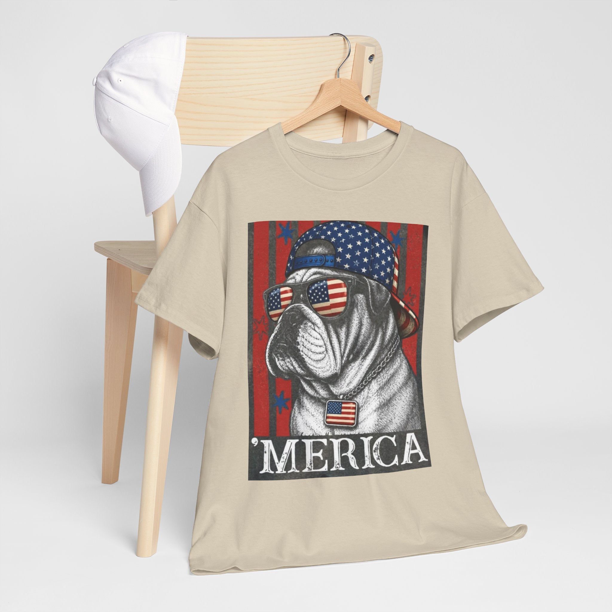 'Merica Bulldog T-Shirt — Patriotic American Flag Tee for Fourth of July