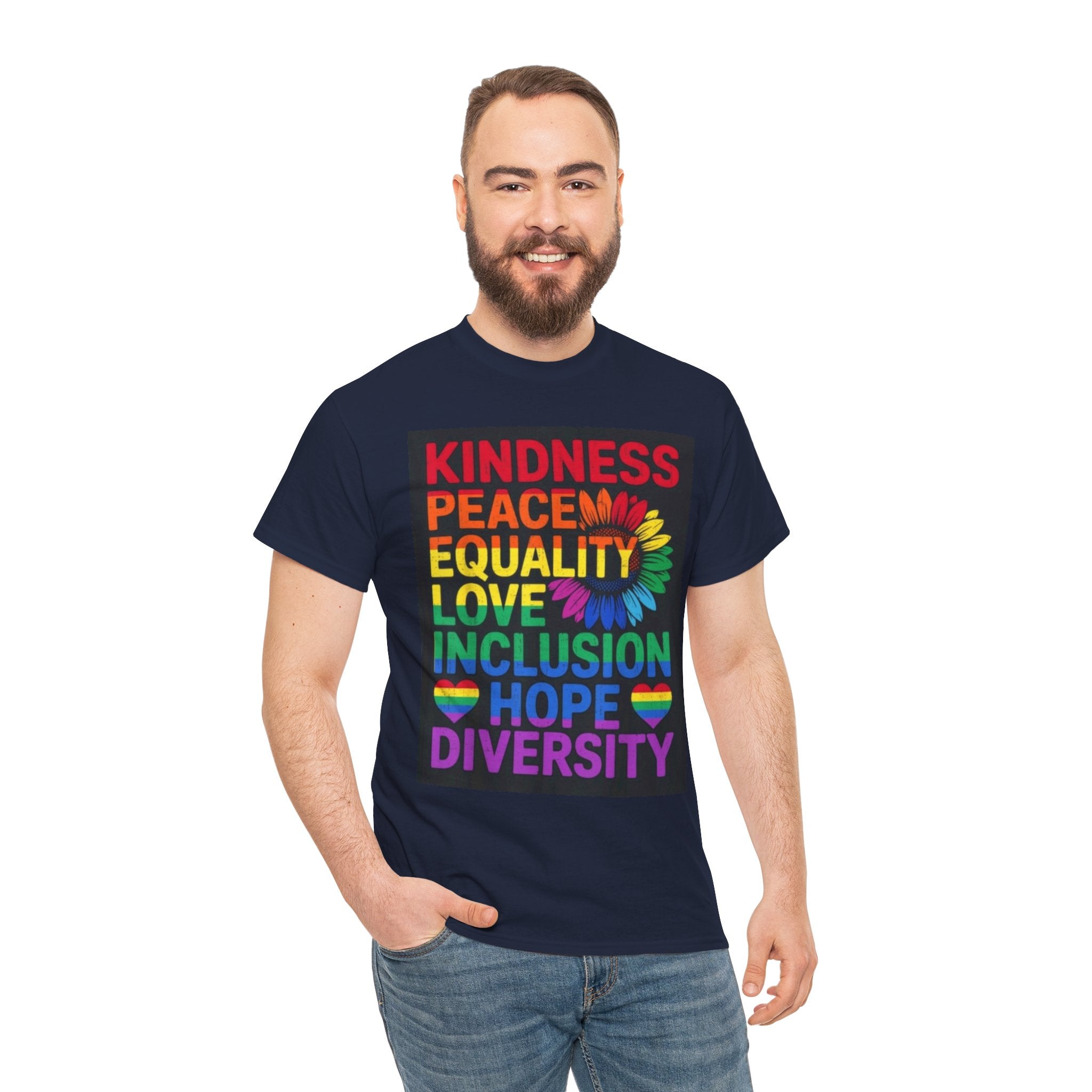 Kindness Peace Equality Rainbow T-Shirt — Pride Inclusion & Diversity Tee