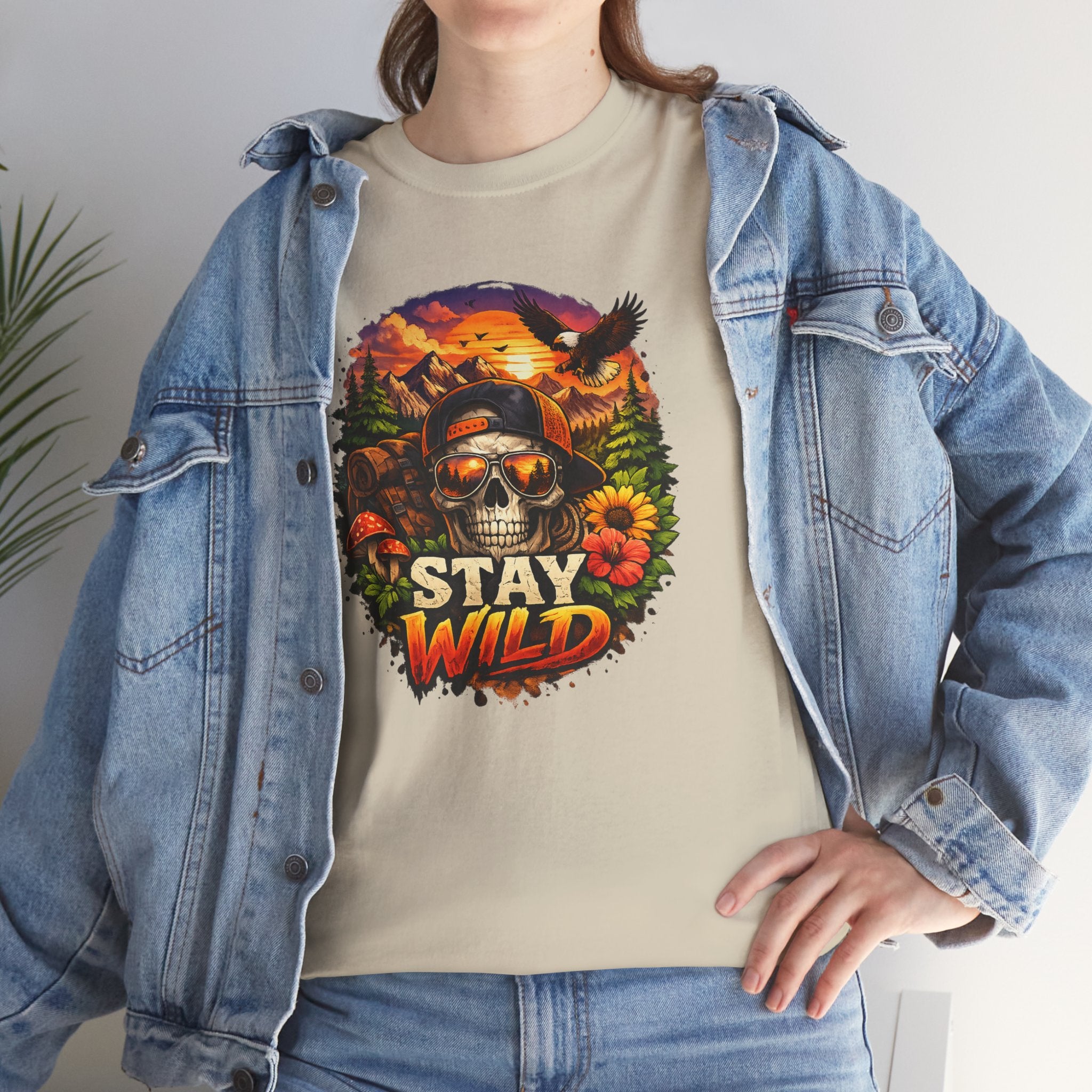 Stay Wild Skull Tee — Vintage Sunset Skull & Sunflower Graphic T-Shirt