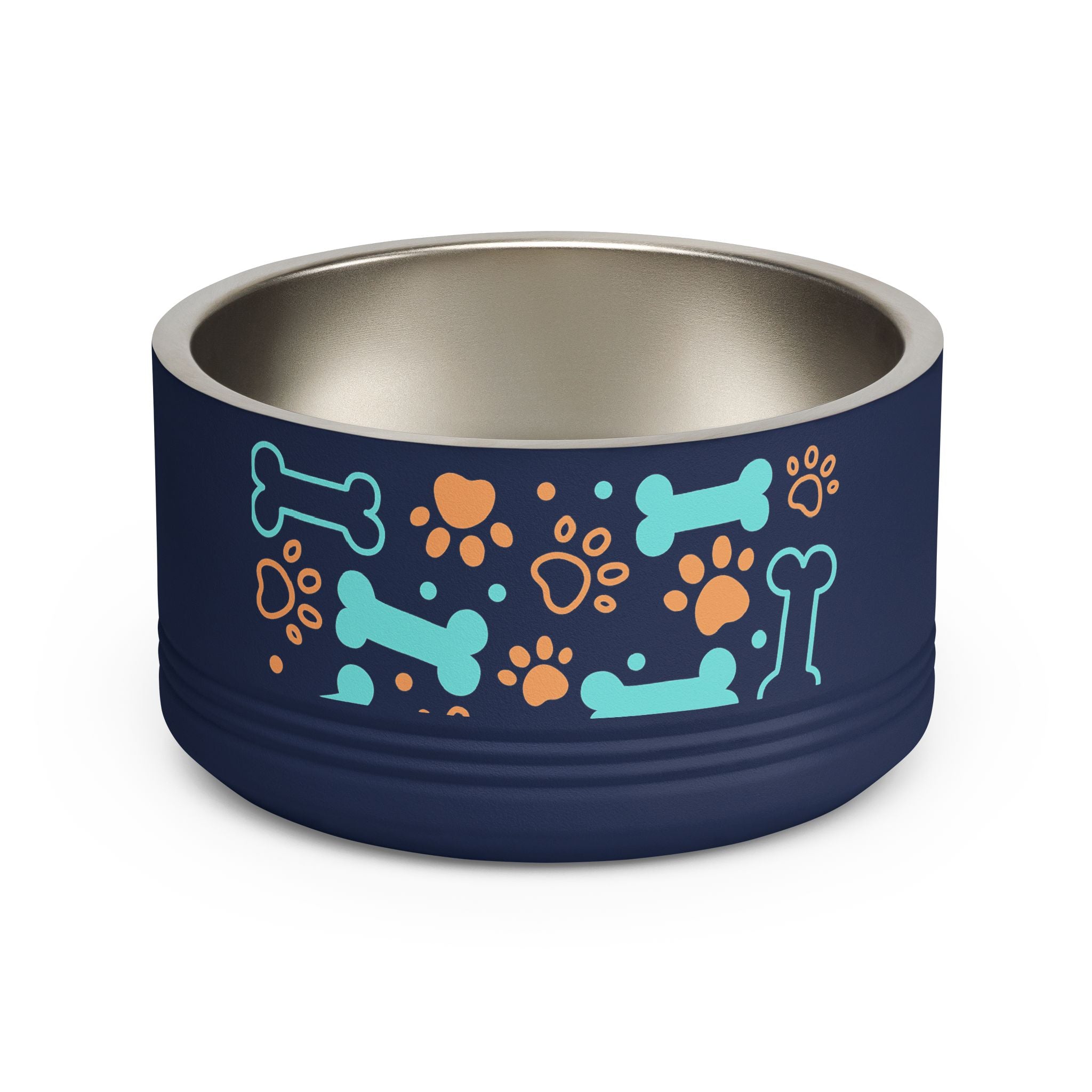 Dog Bone & Paw Print Pet Bowl — 18oz Stainless Steel Dog Food Dish