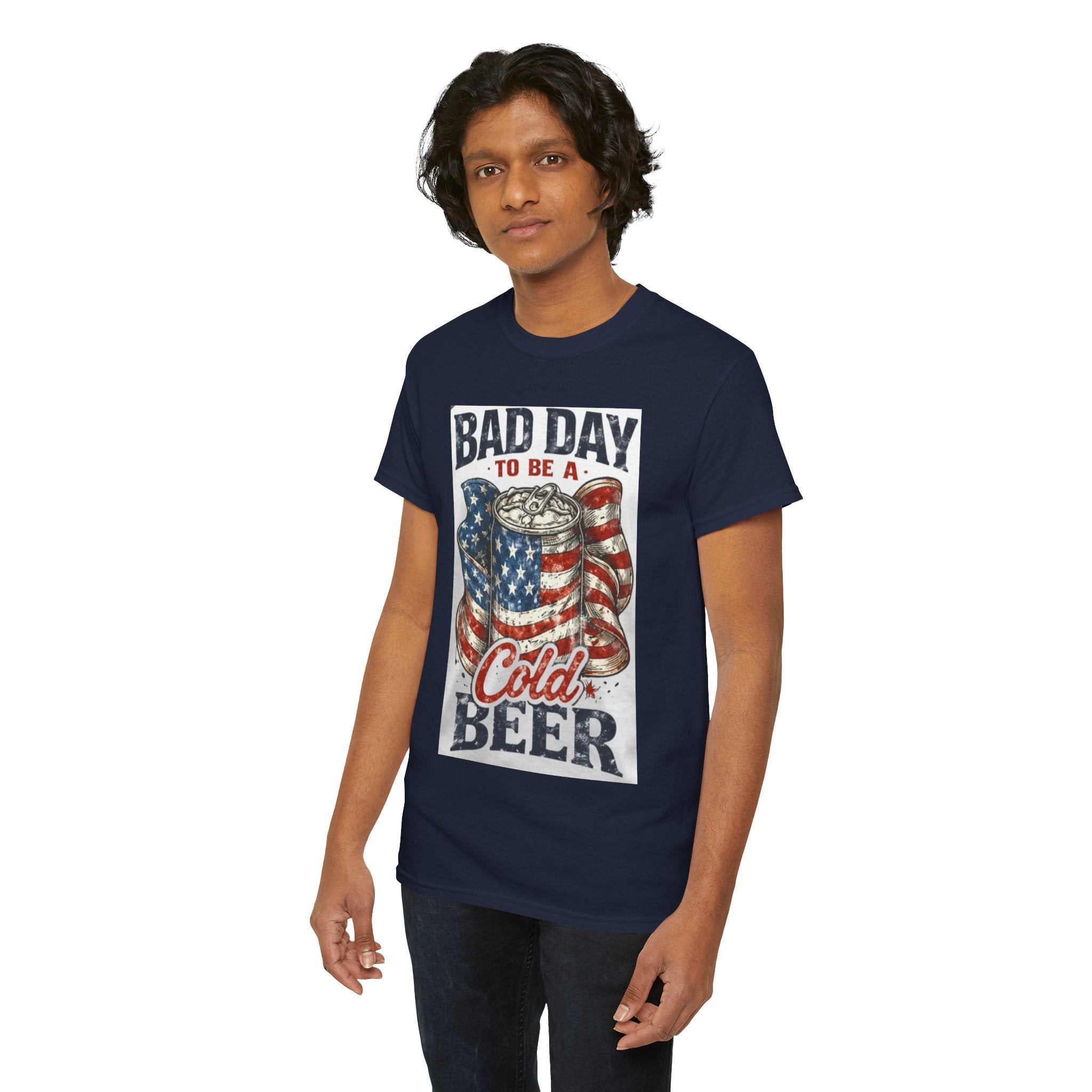 Bad Day to Be a Cold Beer T-Shirt — American Flag Beer Can Graphic Tee