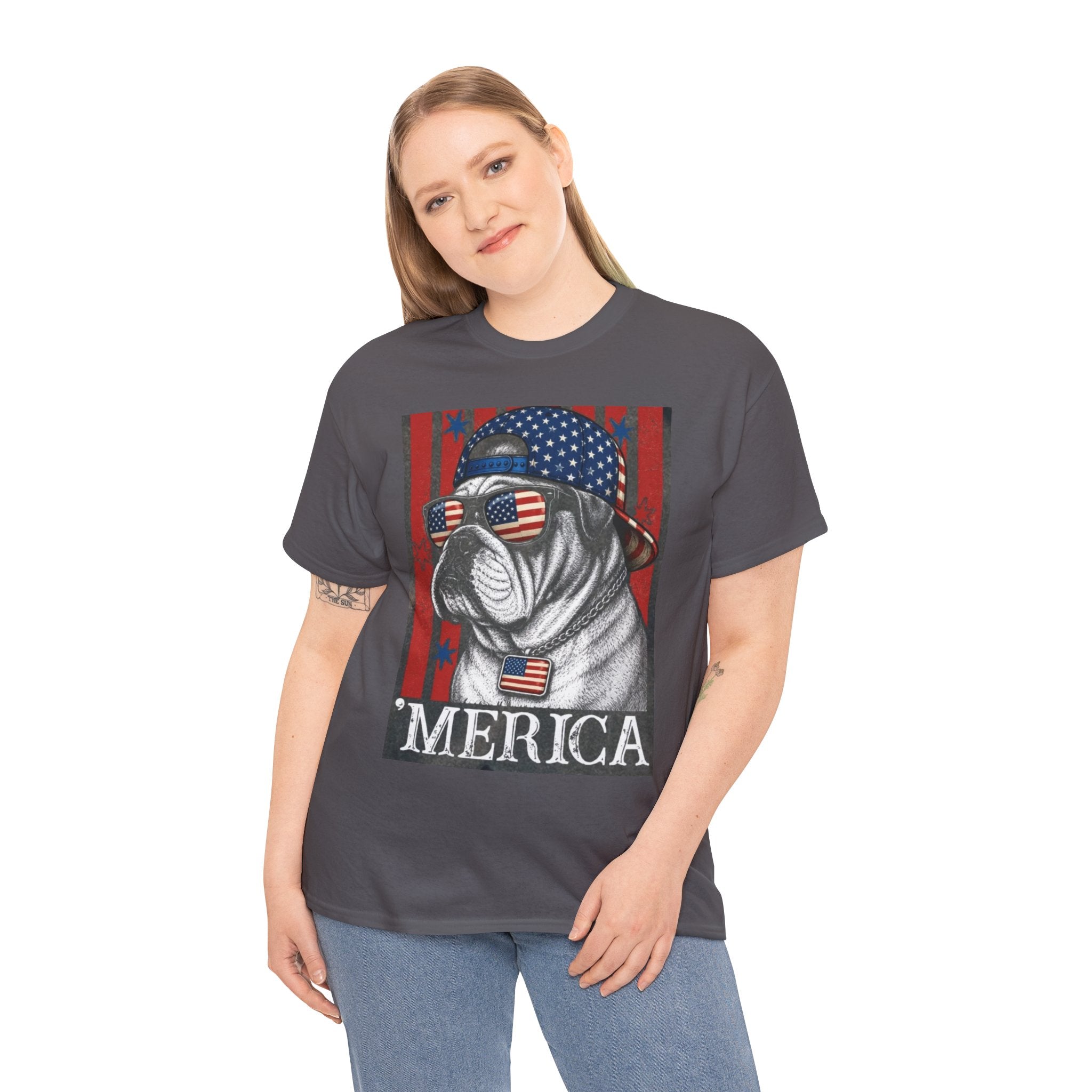 'Merica Bulldog T-Shirt — Patriotic American Flag Tee for Fourth of July