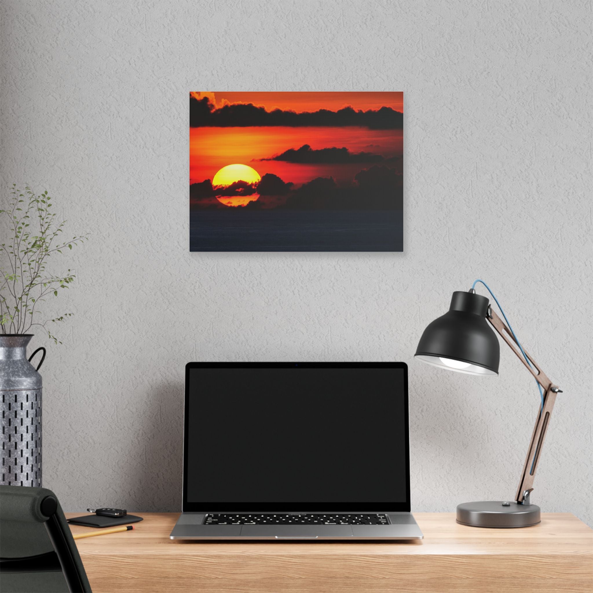Sunset Ocean Canvas Print — Dramatic Red Sunset Wall Art