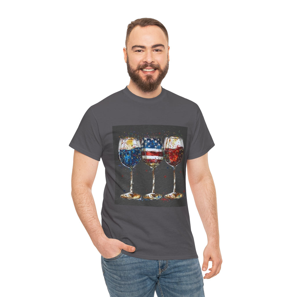 Wine Glasses with American Flag Design Tee