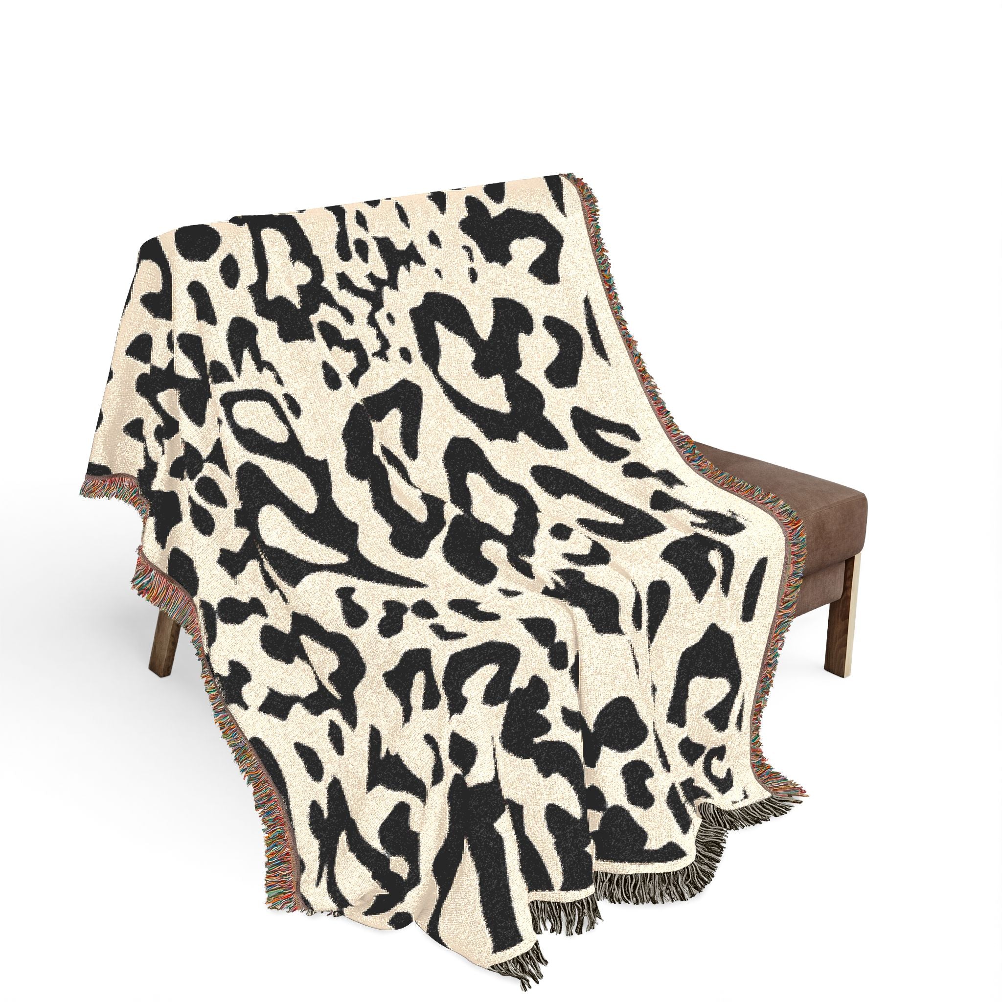 Leopard Print Woven Blanket — Cozy Fringe Throw for Living Room, Bedroom & Travel