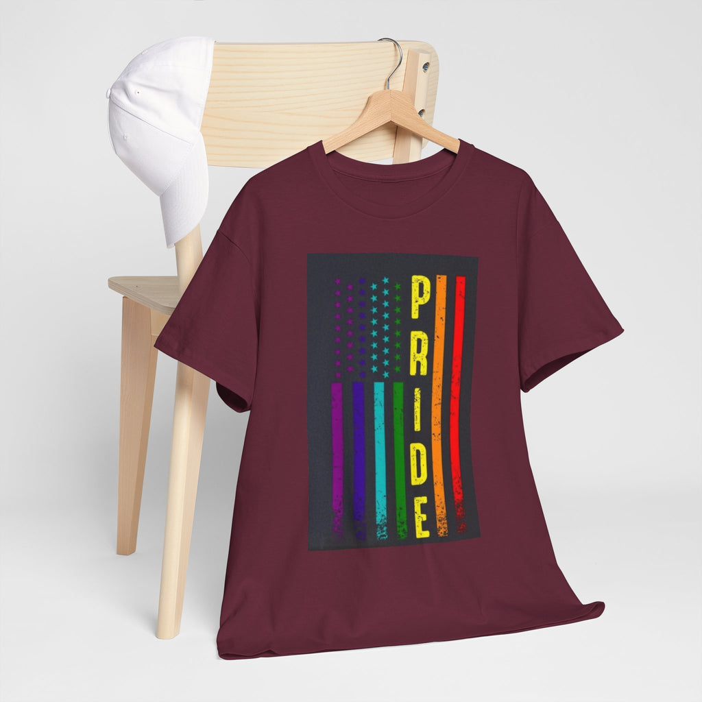 Pride Rainbow Flag Tee — Vertical "PRIDE" Graphic T-Shirt