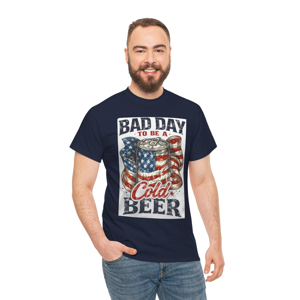 Bad Day to Be a Cold Beer T-Shirt — American Flag Beer Can Graphic Tee