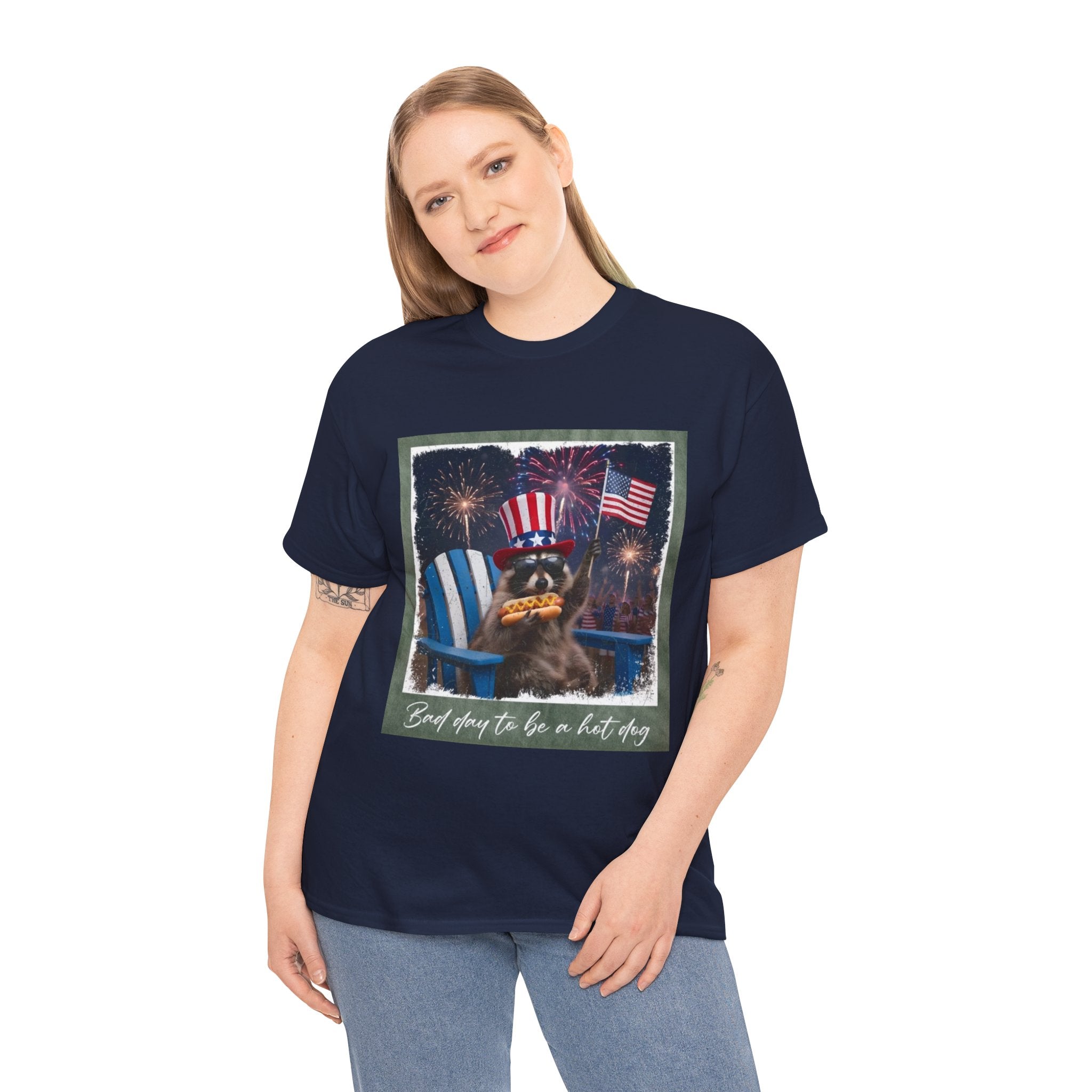 Patriotic Uncle Sam Bear T-Shirt — 'God Spares Us to Be a Hot Dog' 4th of July Tee
