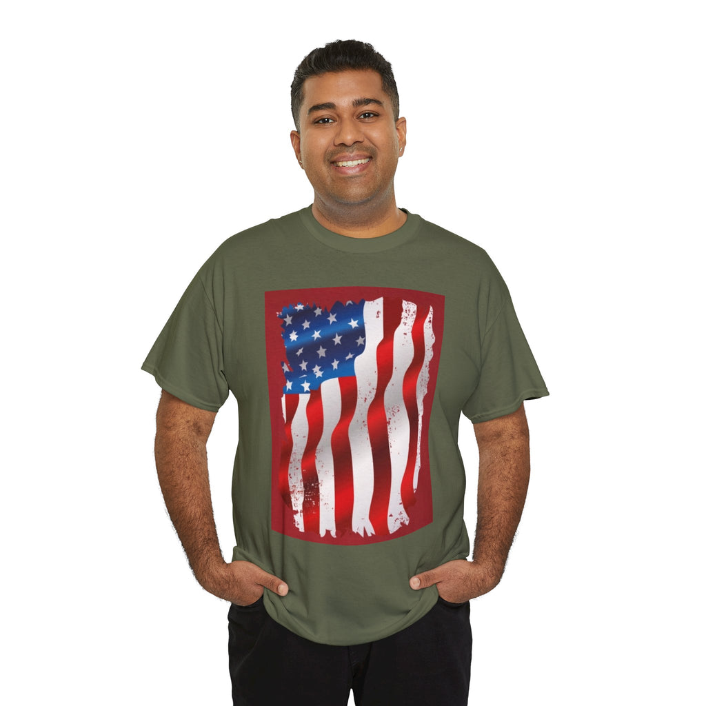 American Flag Graphic Tee — Distressed Wavy Stars & Stripes